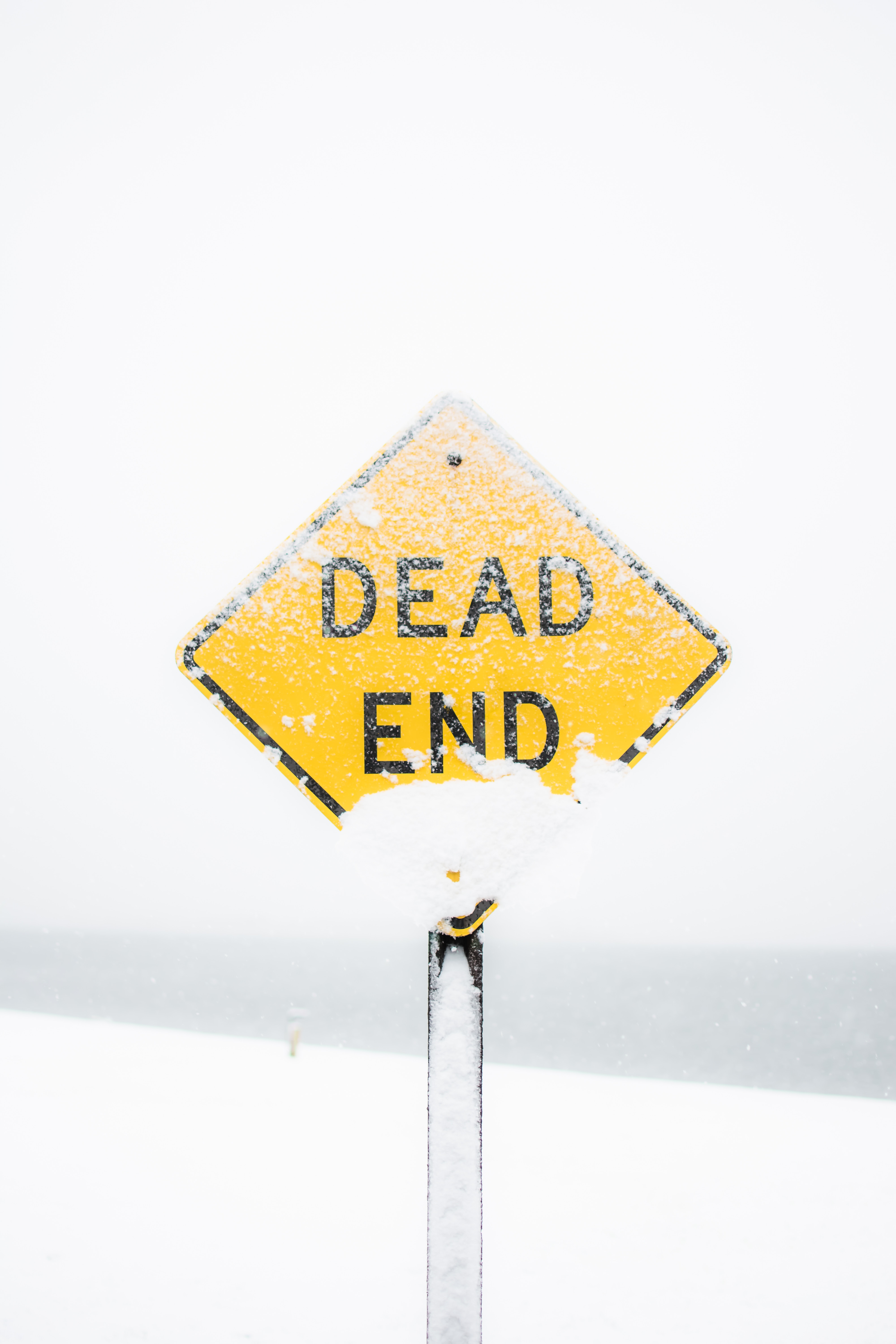sign, dead end, snow, words, inscription, cul de sac