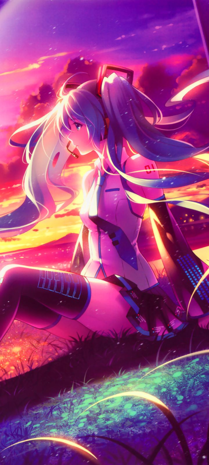 Handy-Wallpaper Vocaloid, Sonnenuntergang, Hatsune Miku, Animes, Lange Haare kostenlos herunterladen.