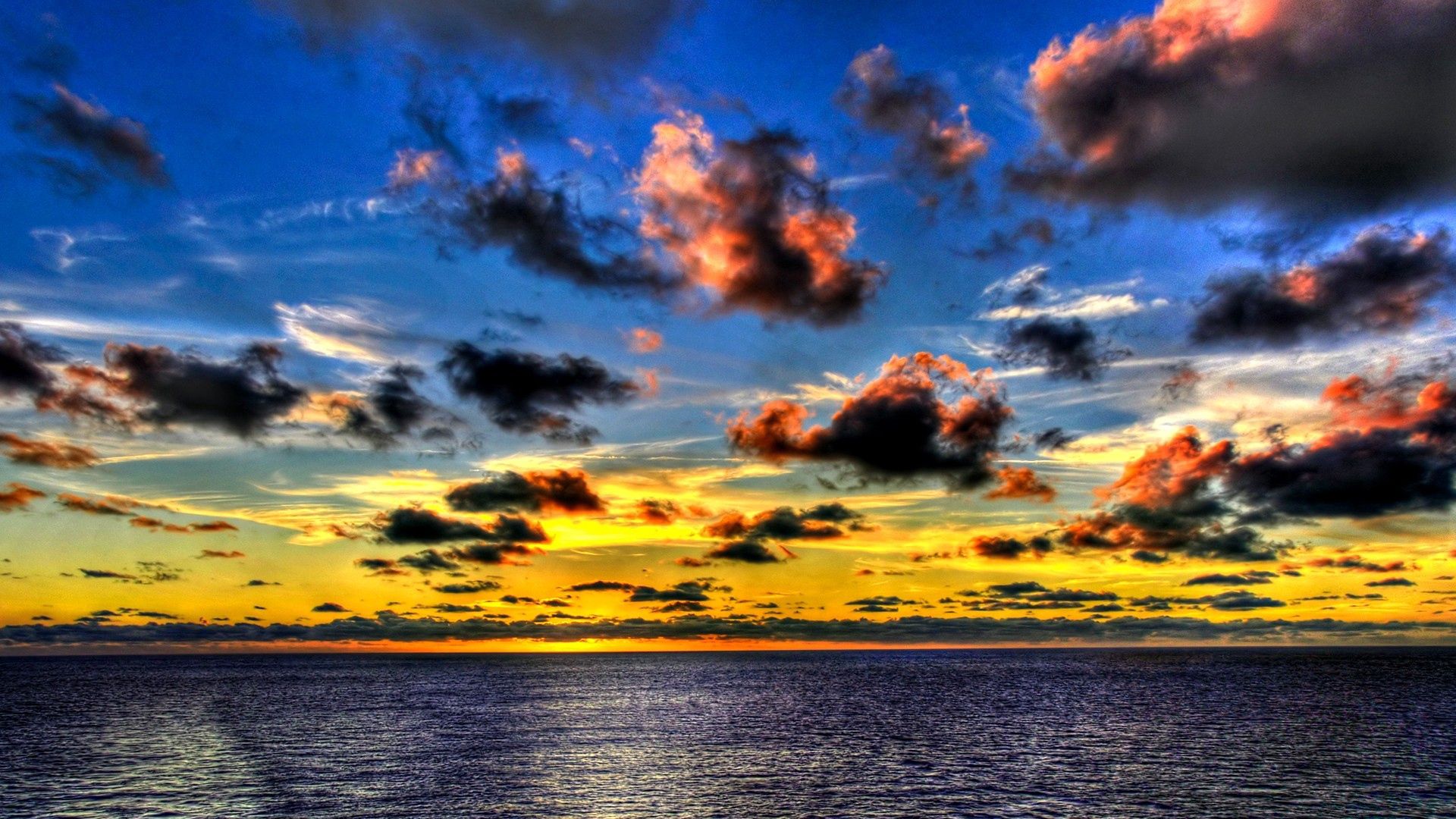 clouds, nature, sky, sea, yellow, blue, colors, color, evening, shadows