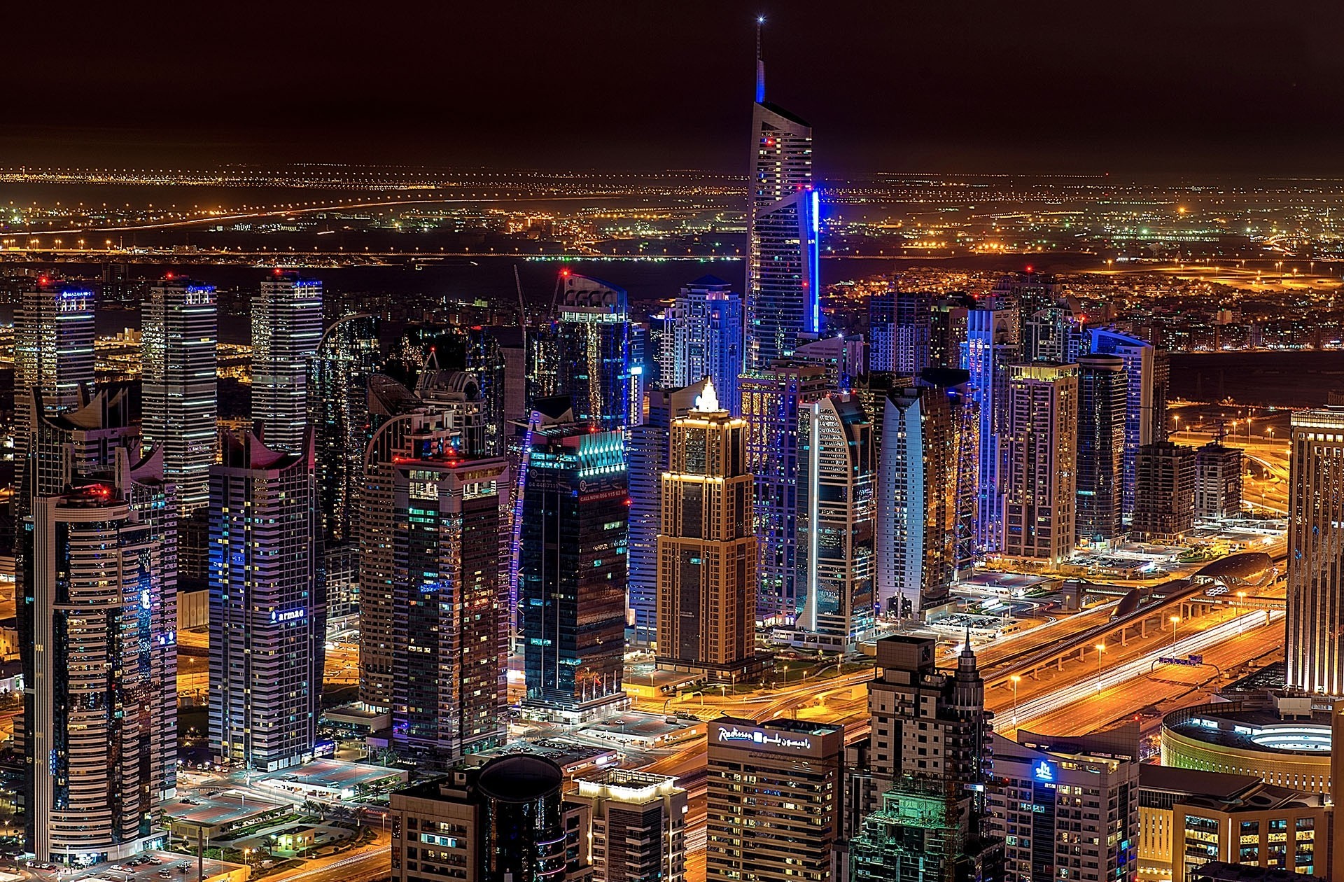 Téléchargez gratuitement l'image Villes, Nuit, Gratte Ciel, Dubai, Construction Humaine sur le bureau de votre PC