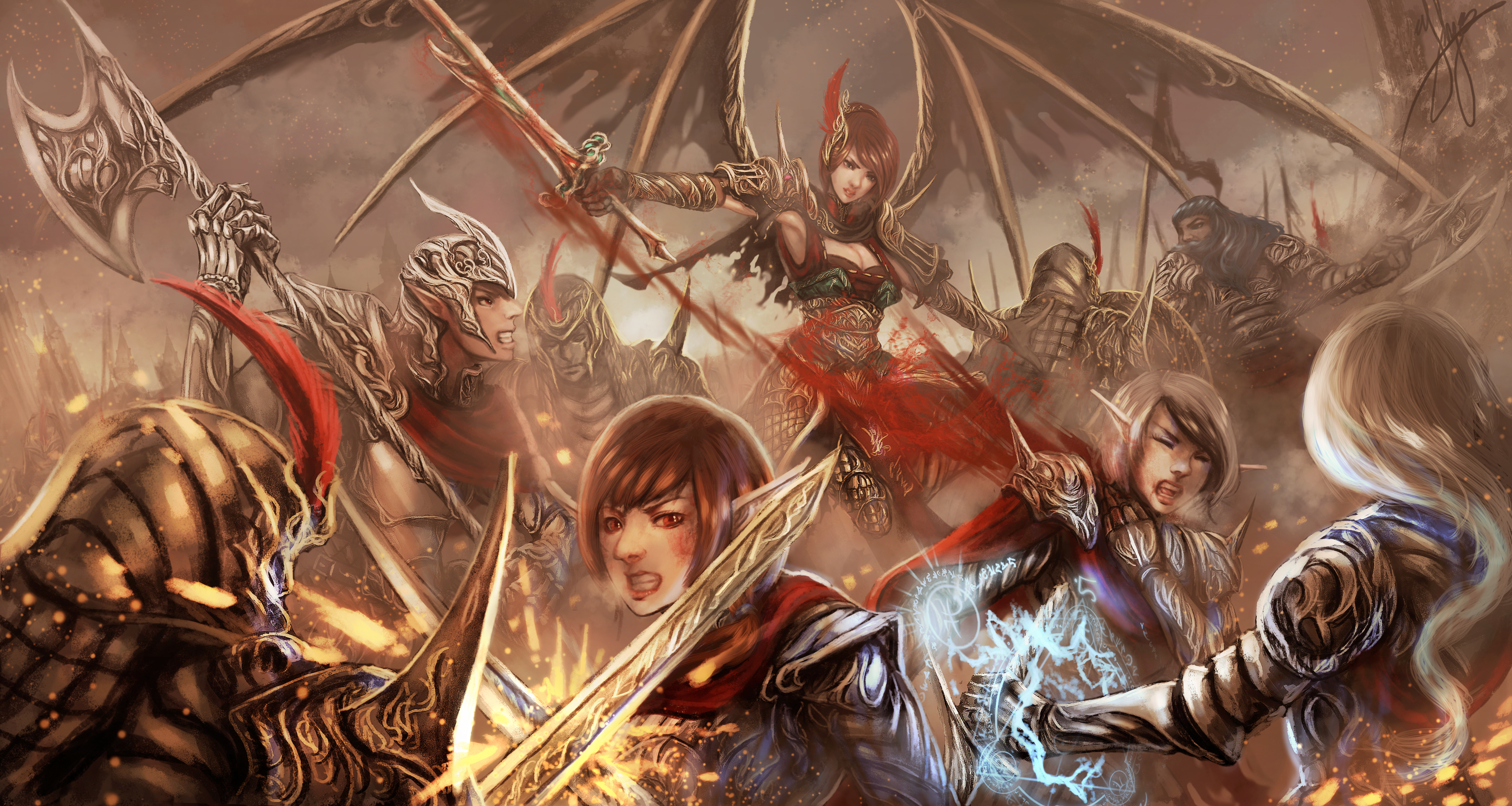 Download mobile wallpaper Fantasy, Warrior, Angel, Fight, Elf, Battle, Sword, Woman Warrior for free.