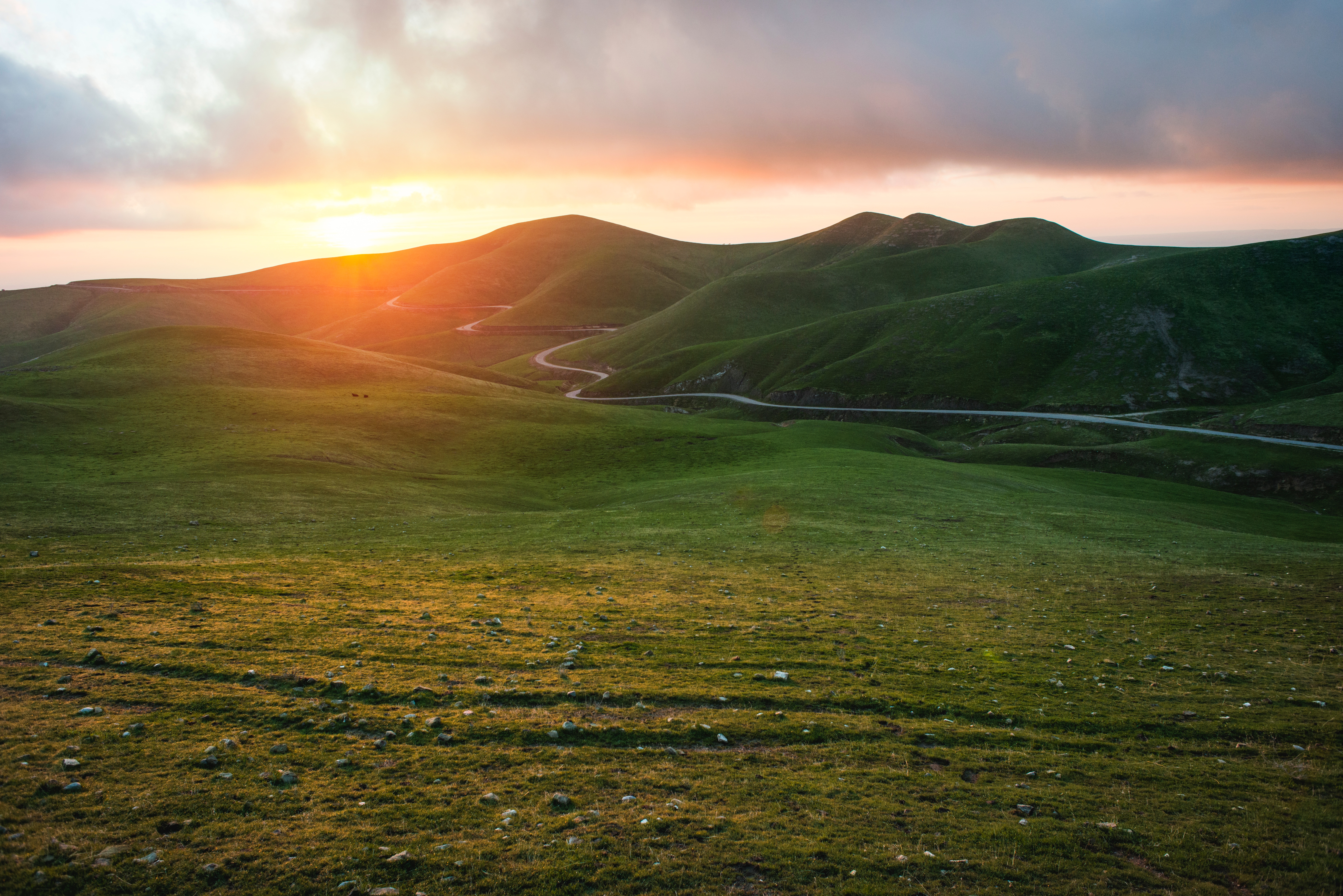 Laden Sie das Sunset, Grass, Pfad, Senke, Tal, Natur-Bild kostenlos auf Ihren PC-Desktop herunter