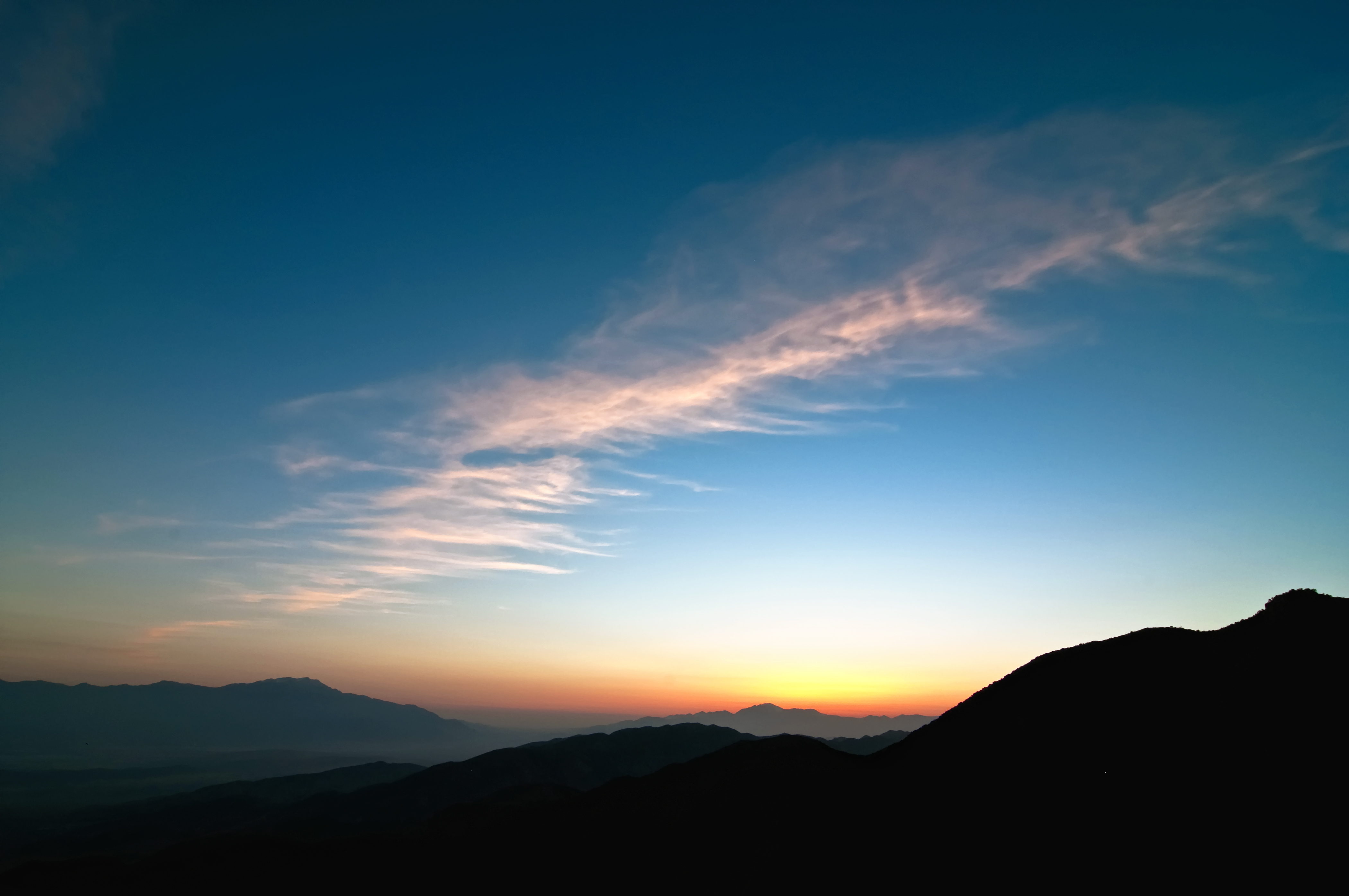 Download mobile wallpaper Clouds, Mountains, Sky, Horizon, Nature, Sunset, California for free.