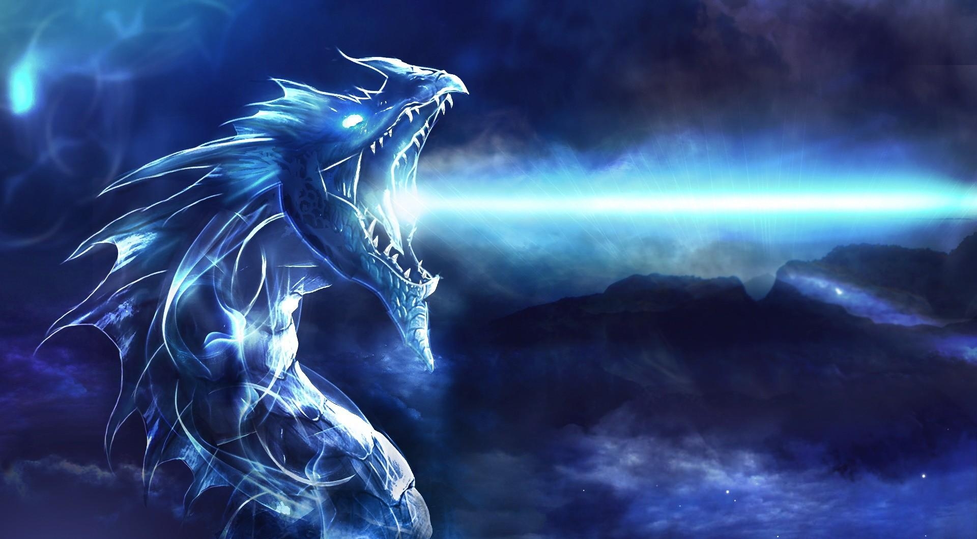 PC Wallpapers fantasy, night, shine, light, to fall, mouth, dragon