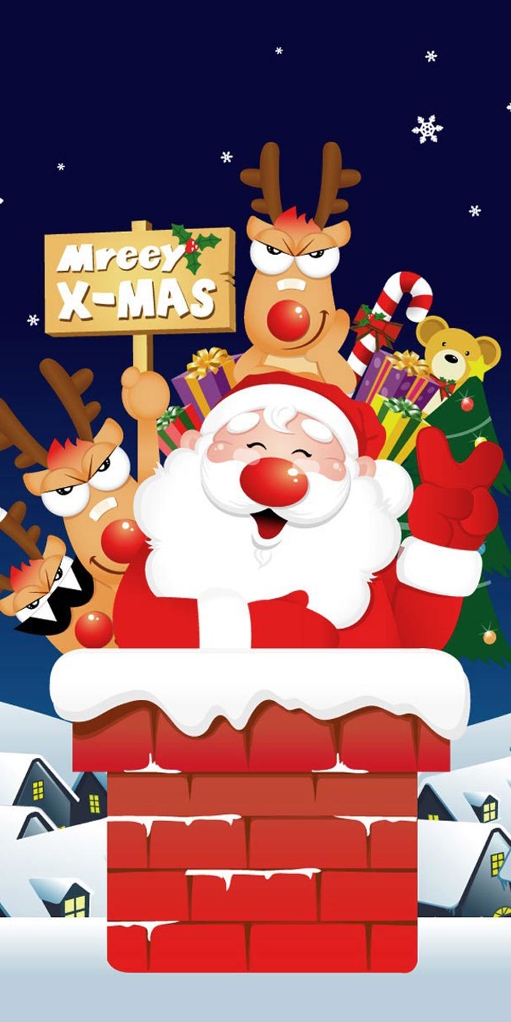 Handy-Wallpaper Humor, Feiertage, Weihnachtsmann, Weihnachten, Frohe Weihnachten, Rentier kostenlos herunterladen.