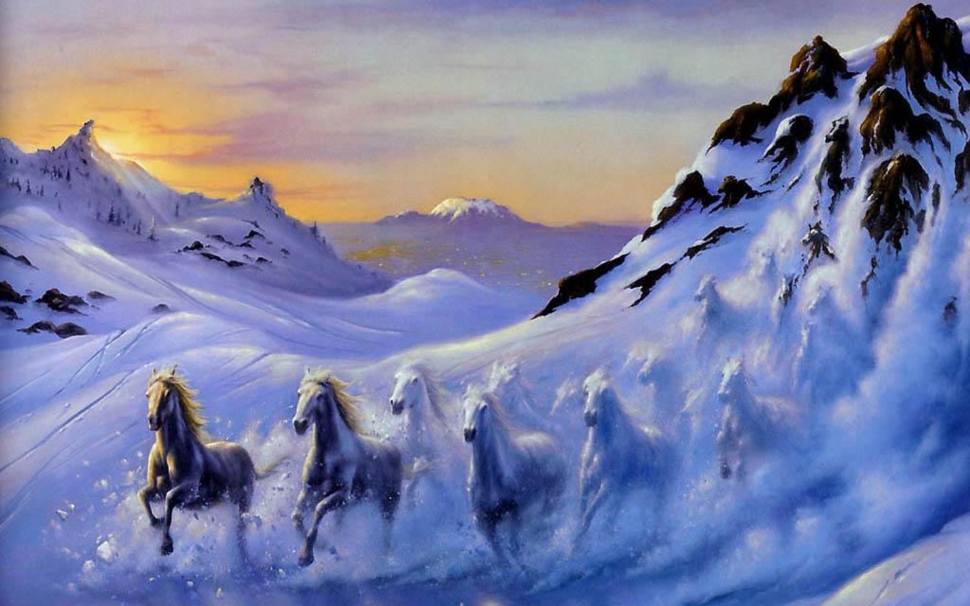 162857 завантажити картинку сніг, гора, тварина, кінь, лавина - шпалери і заставки безкоштовно