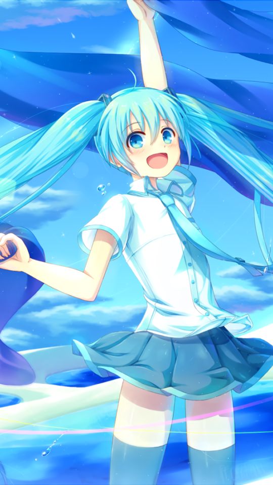 Handy-Wallpaper Vocaloid, Blaue Augen, Blaue Haare, Schuluniform, Hatsune Miku, Animes, Lange Haare kostenlos herunterladen.