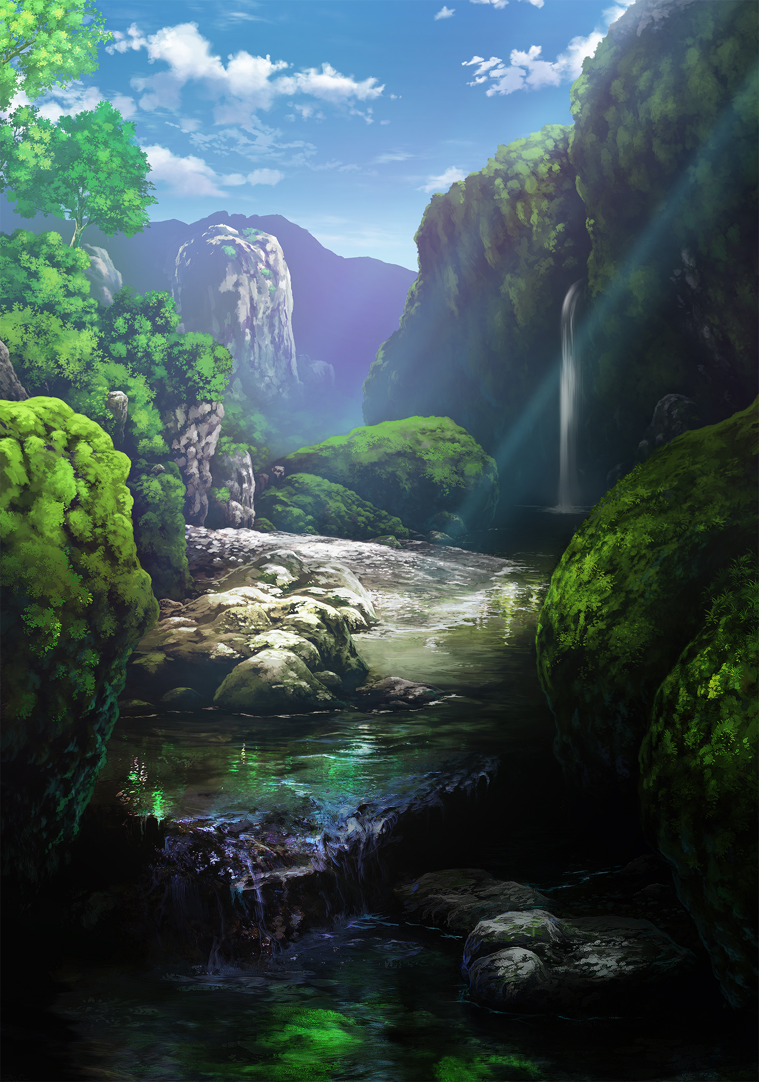 Free download wallpaper Rocks, Waterfall, Rivers, Landscape, Art on your PC desktop