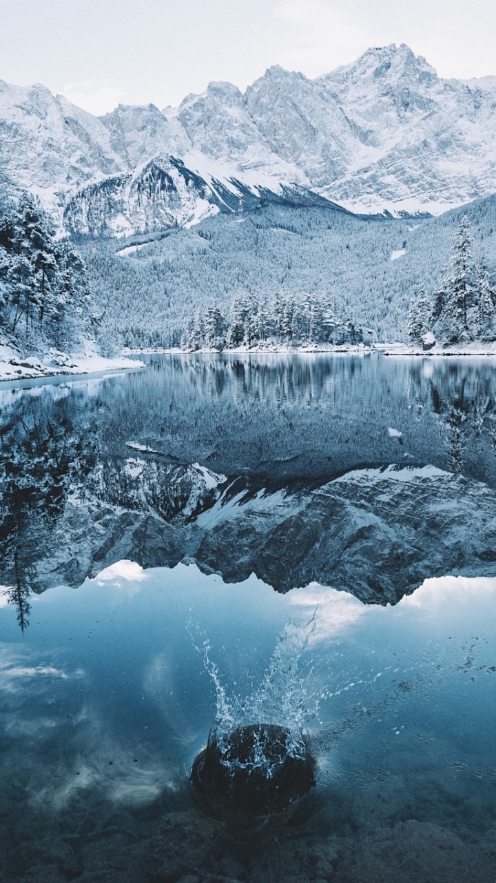 Download mobile wallpaper Winter, Nature, Mountain, Lake, Reflection, Earth for free.