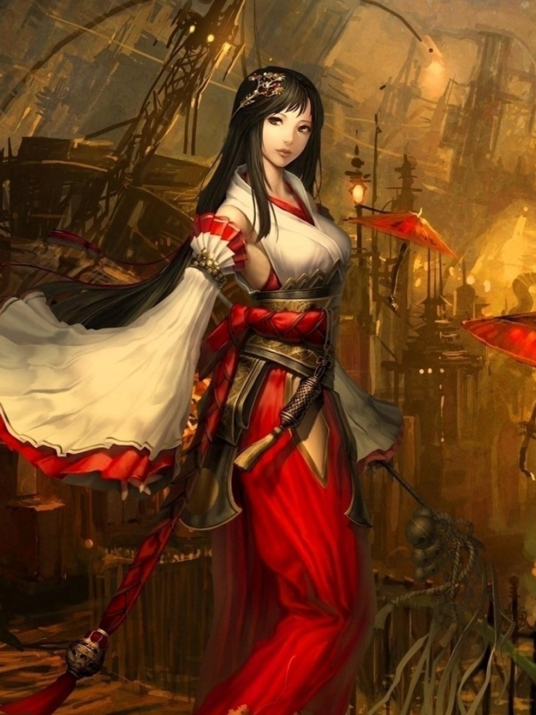 Download mobile wallpaper Fantasy, Umbrella, China, Asian, Legend Of The Five Rings, Woman Warrior for free.