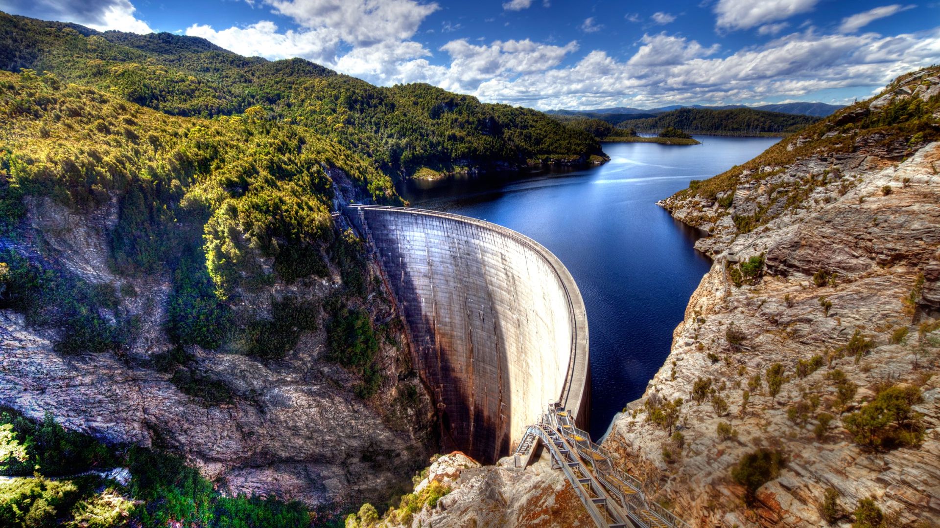753449 baixar papel de parede feito pelo homem, barragem, austrália, barragem gordon, lago, tasmânia - protetores de tela e imagens gratuitamente