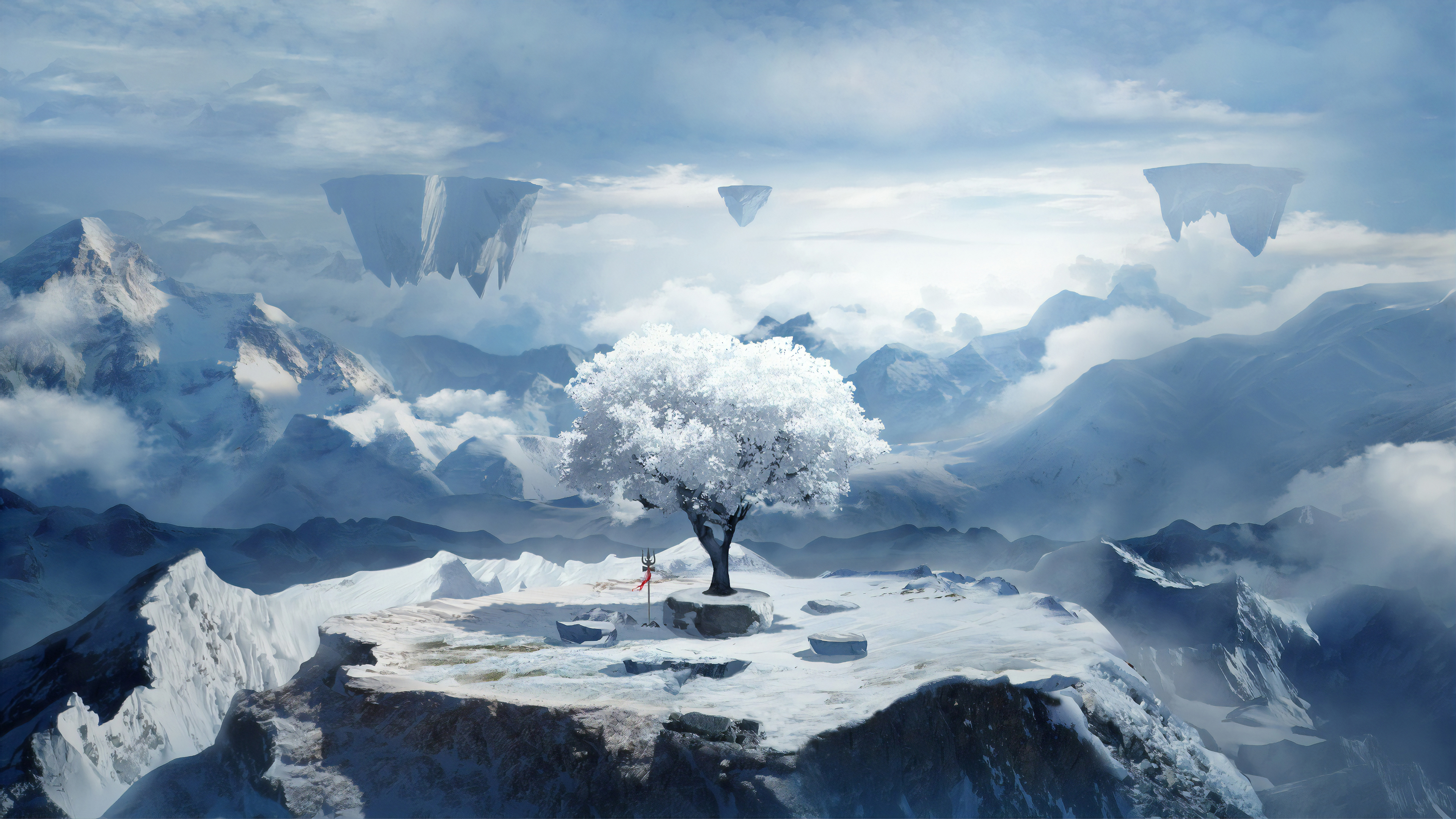 Free download wallpaper Landscape, Mountain, Tree, Artistic on your PC desktop