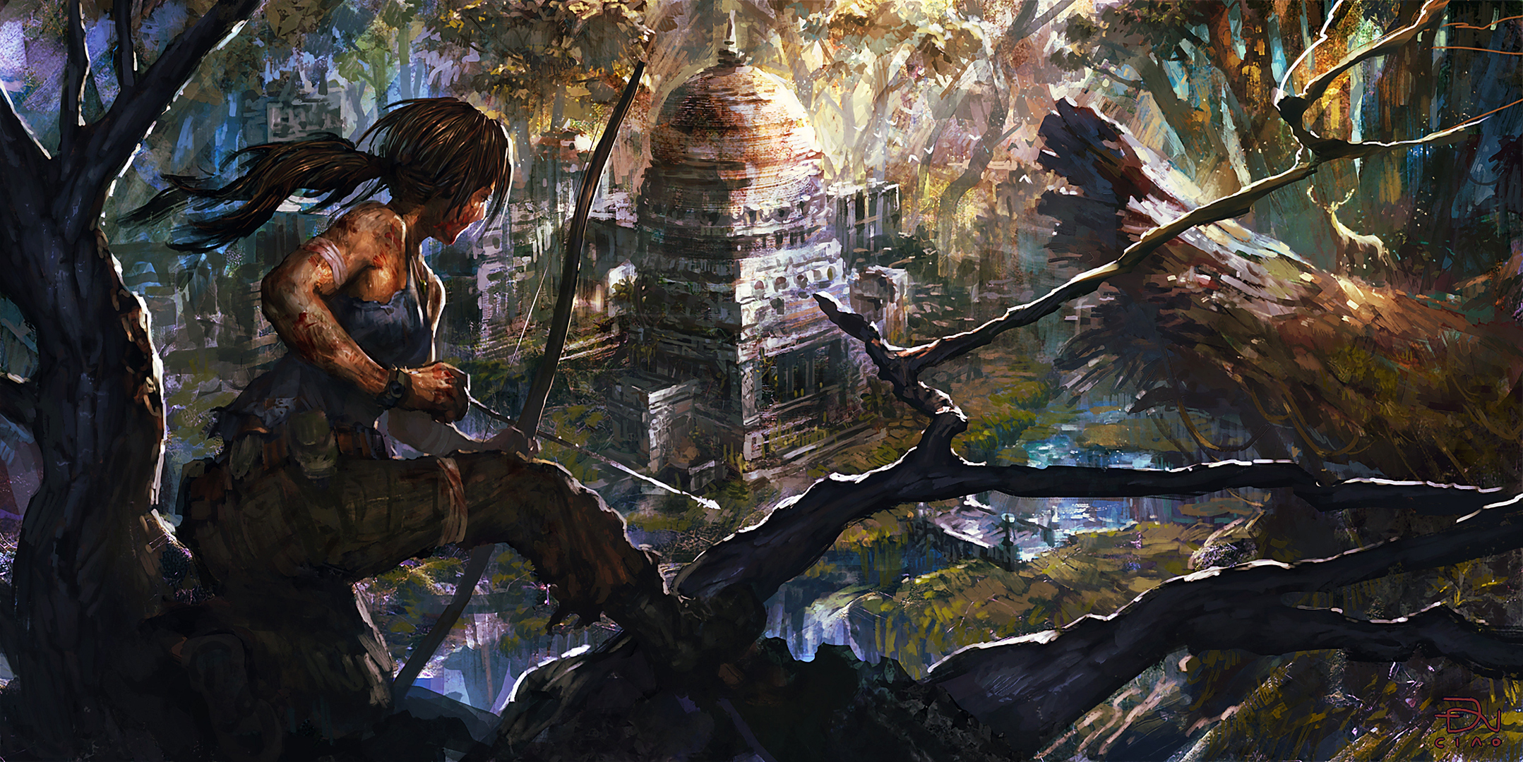 Descarga gratuita de fondo de pantalla para móvil de Tomb Raider, Arco, Templo, Videojuego, Mujer Guerrera, Lara Croft, Asaltante De Tumbas (2013).