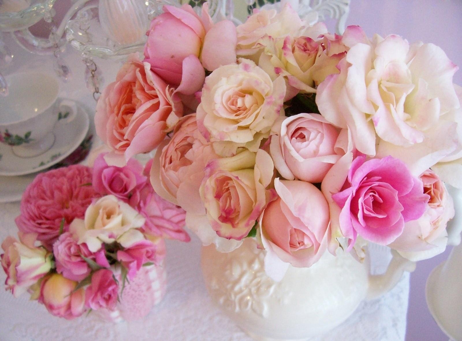 flowers, roses, bouquet, table, vase, serving