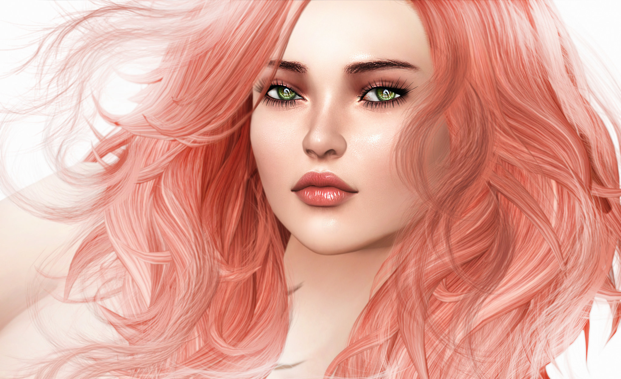 Free download wallpaper Fantasy, Face, Women, Green Eyes, Pink Hair on your PC desktop