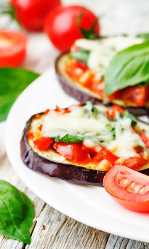 food, vegetables, tomato, eggplant, basil