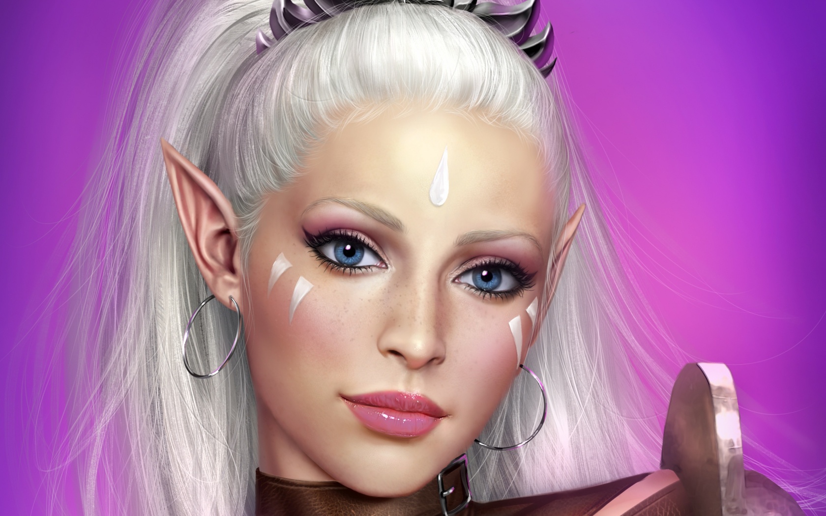 Free download wallpaper Fantasy, Face, Elf, Blue Eyes, Pointed Ears, White Hair on your PC desktop