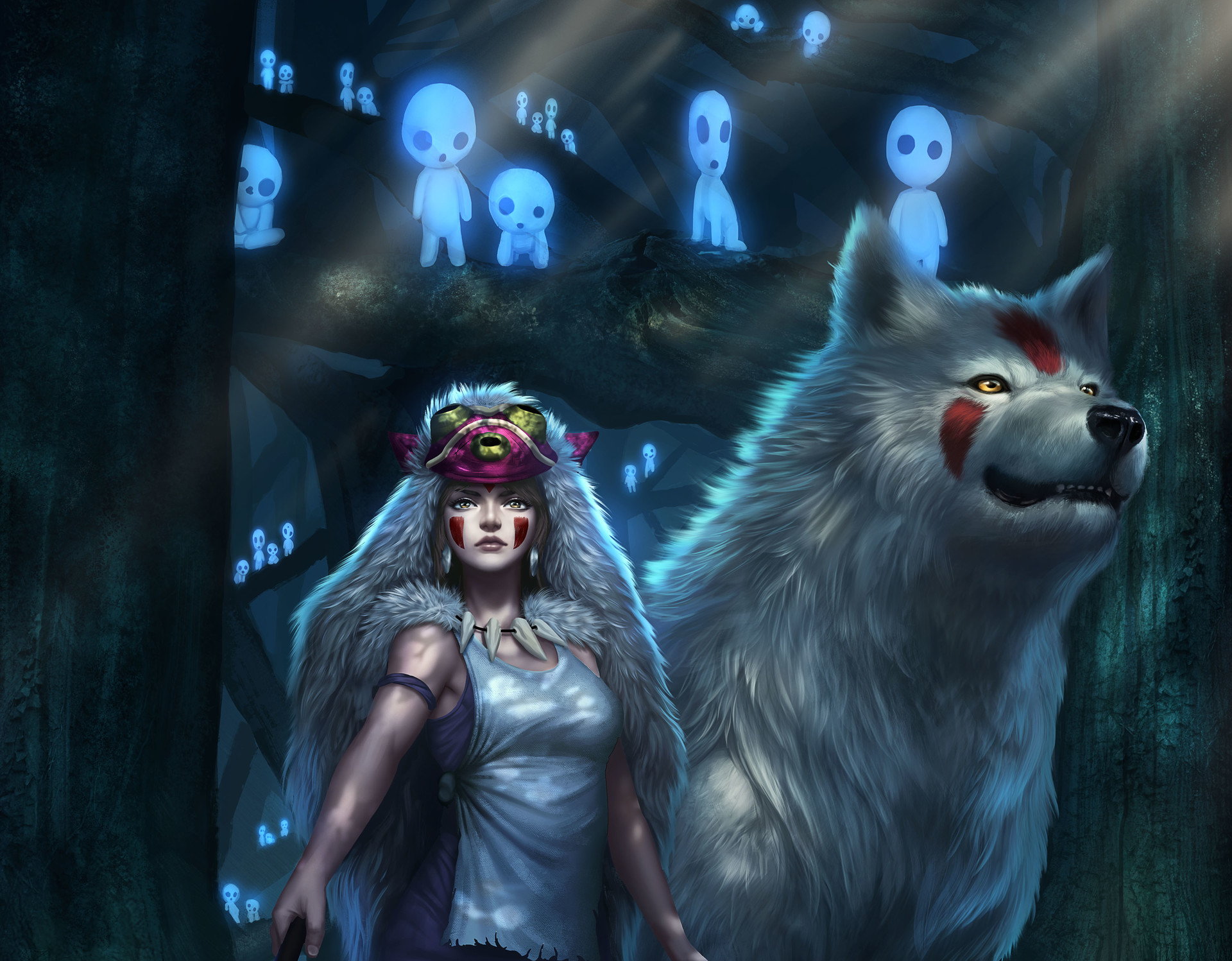 無料モバイル壁紙狼, 精神, アニメ, もののけ姫をダウンロードします。