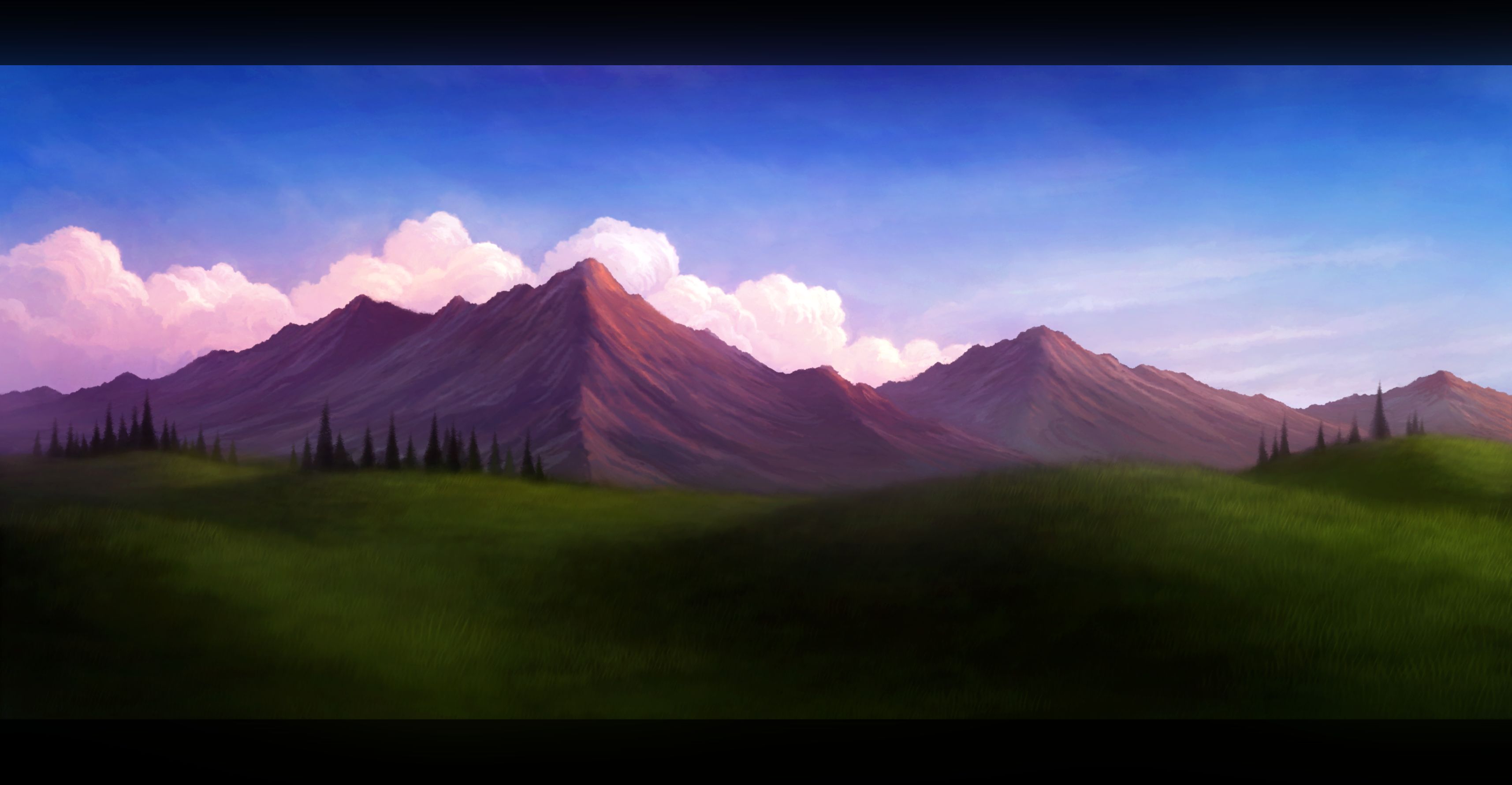 Free download wallpaper Landscape, Fantasy, Grass, Mountain, Field, Spring on your PC desktop