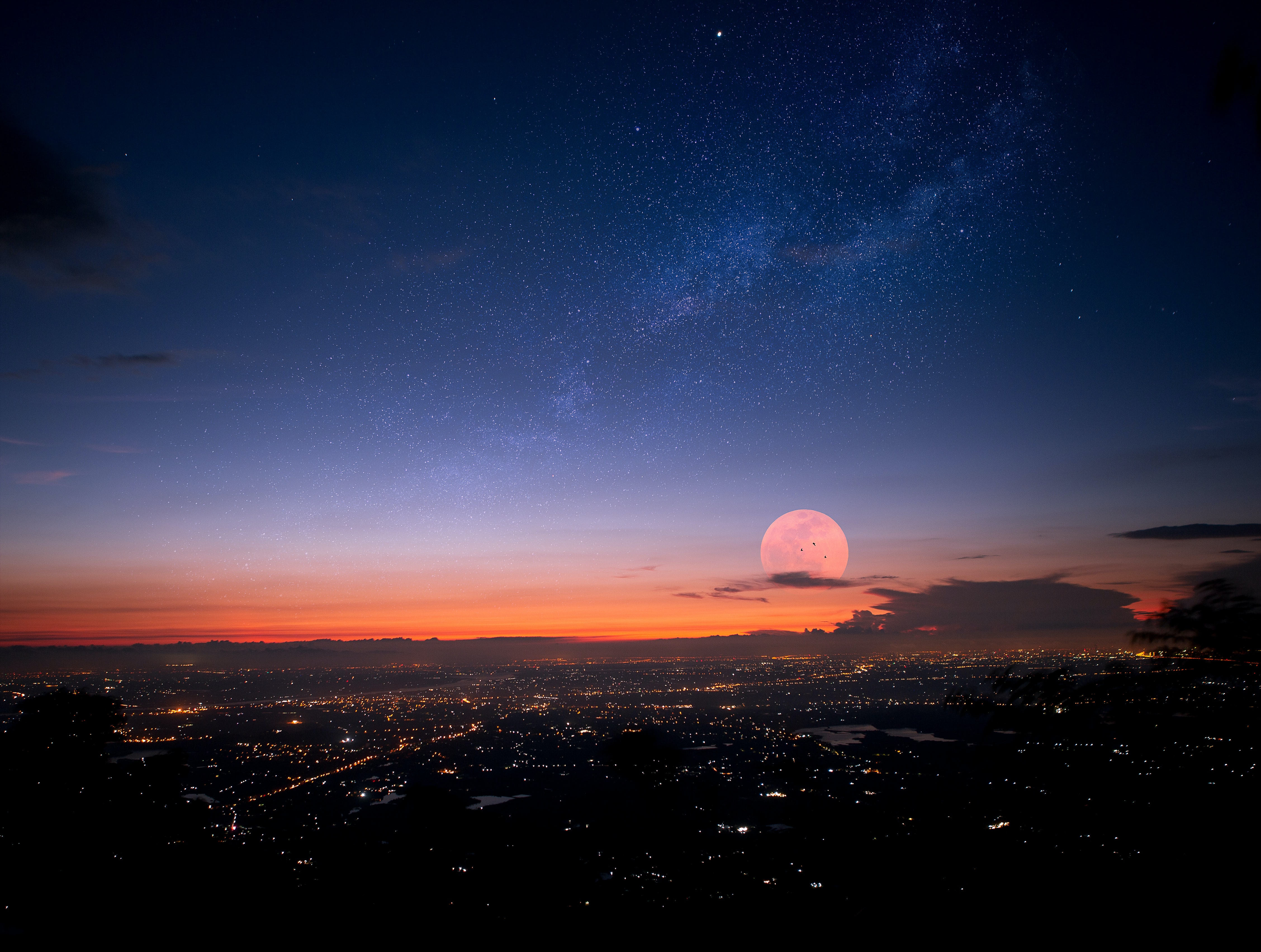 Download background moon, night, cities, city, lights