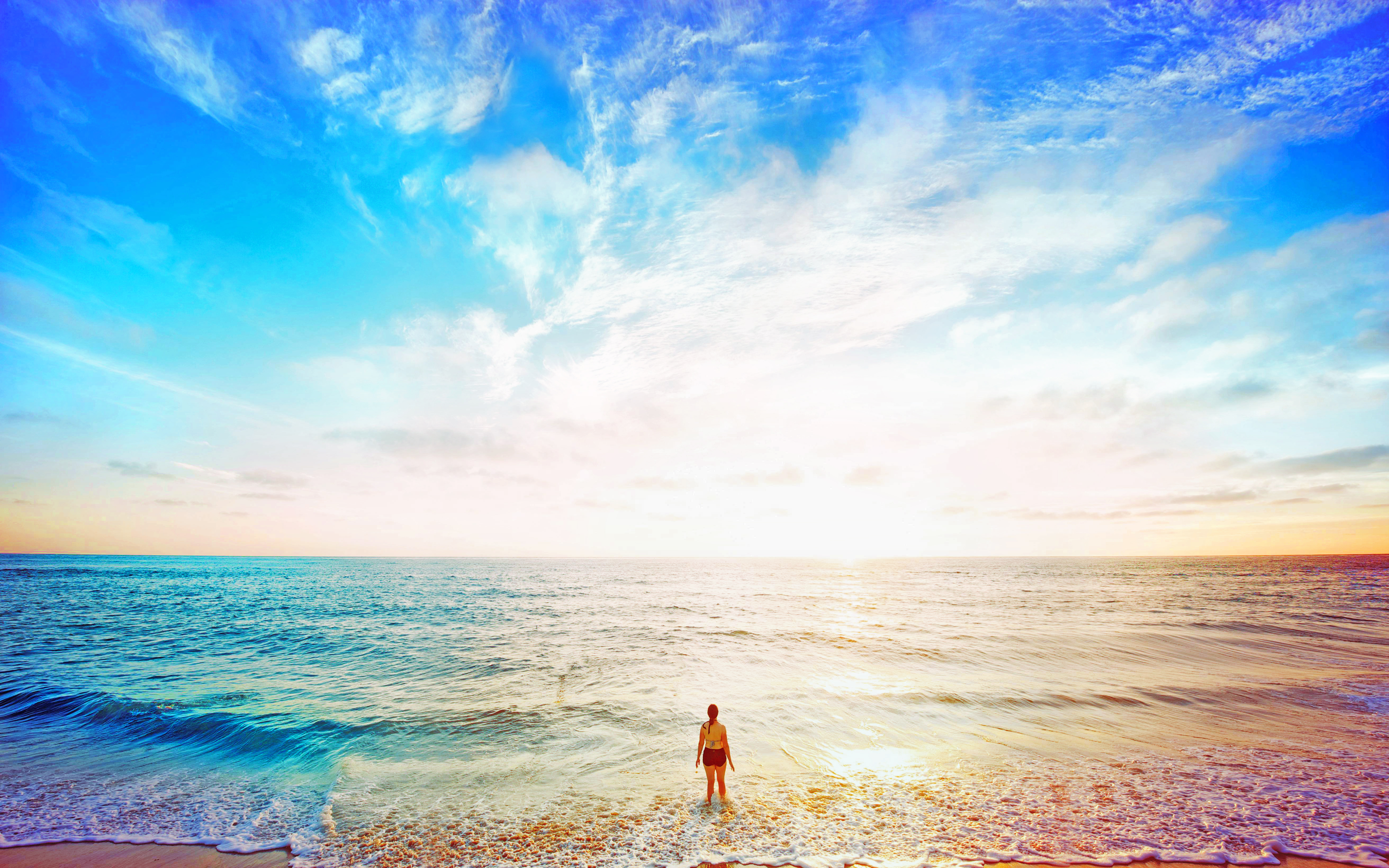 Free download wallpaper Sea, Horizon, Shore, Ocean, Wave, Sunny, Photography, Scenic on your PC desktop