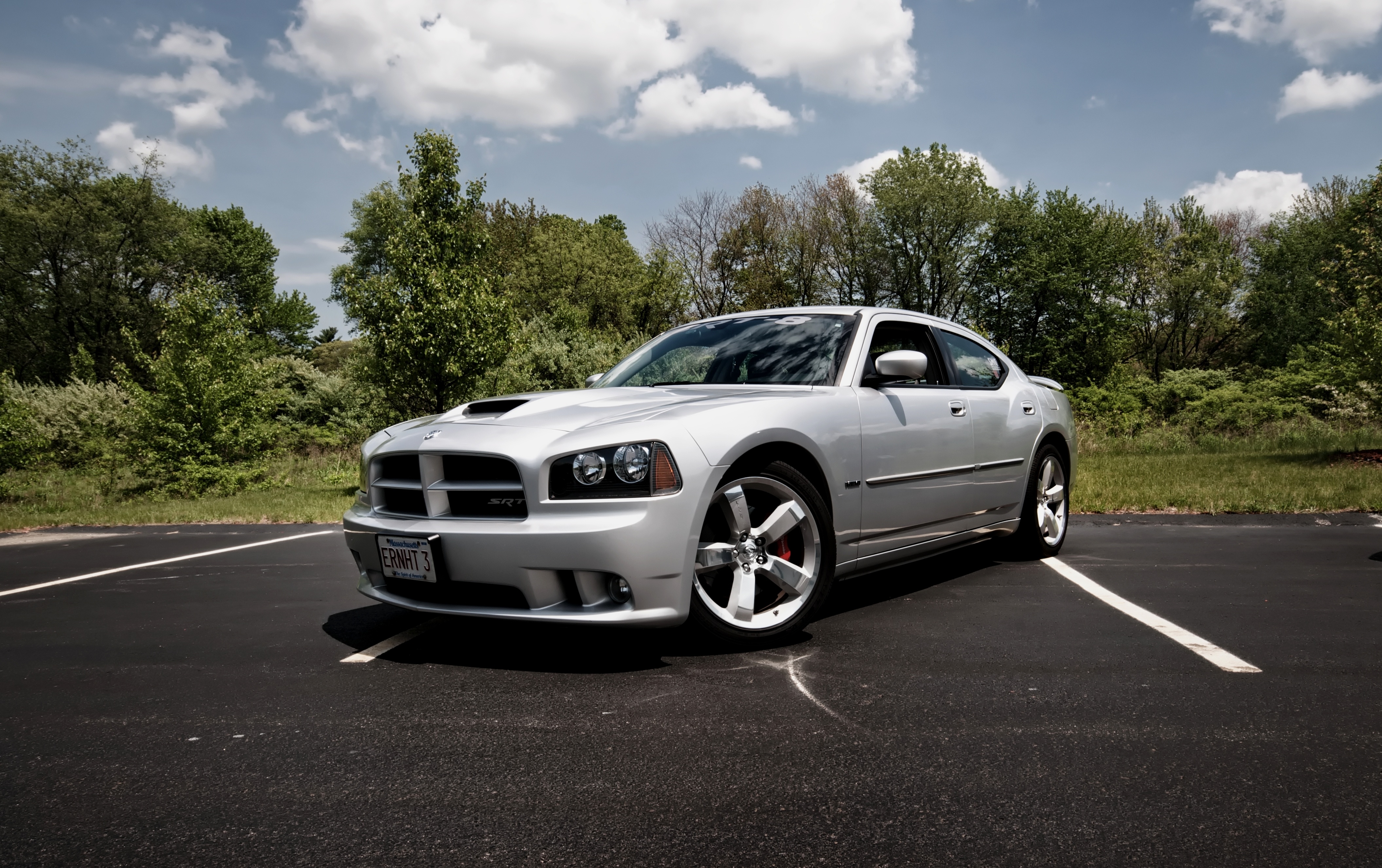 supercar, tuning, cars, silver, dodge charger srt8, cult car, functional hood Panoramic Wallpaper