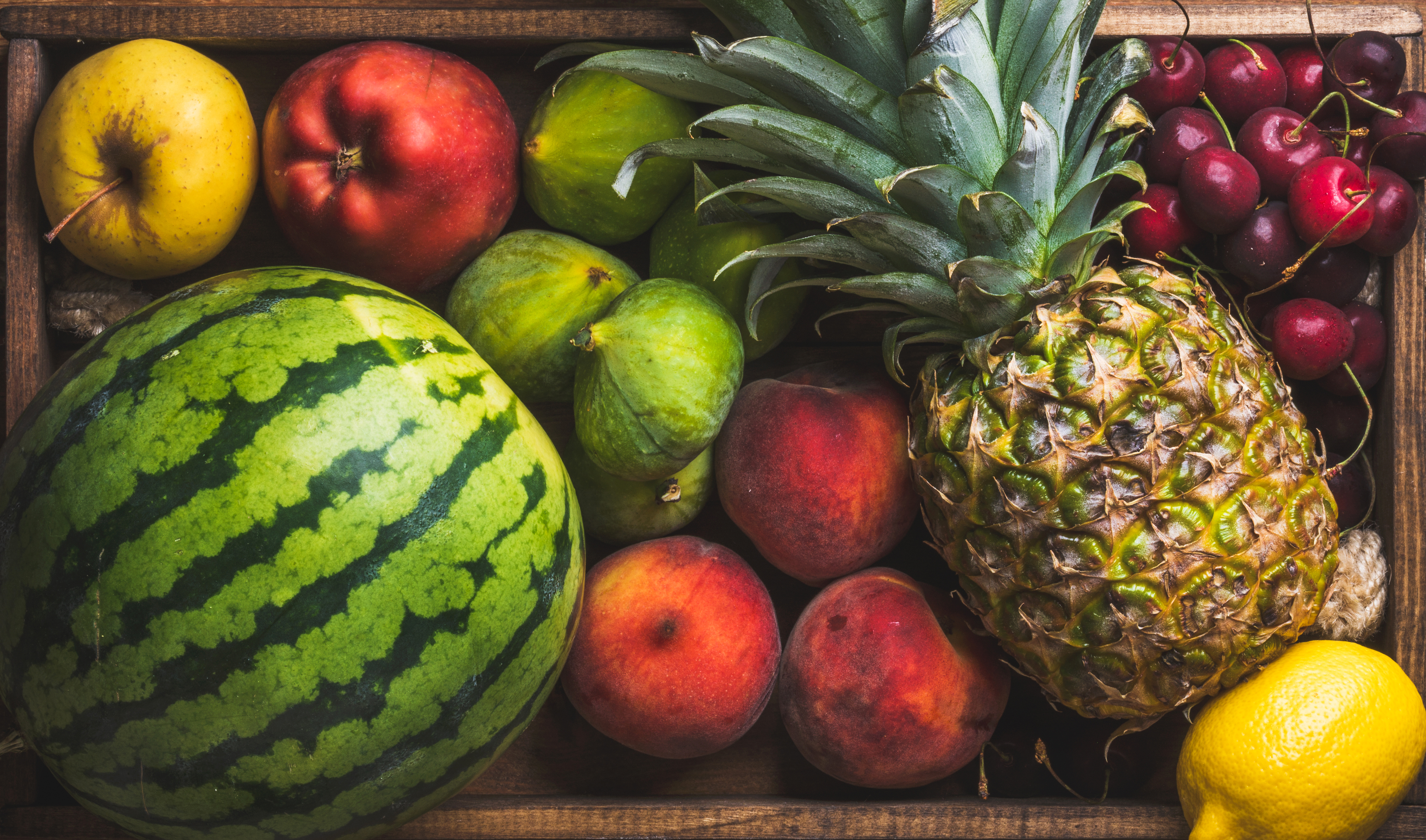 Free download wallpaper Fruits, Food, Cherry, Apple, Lemon, Fruit, Watermelon, Peach, Pineapple on your PC desktop