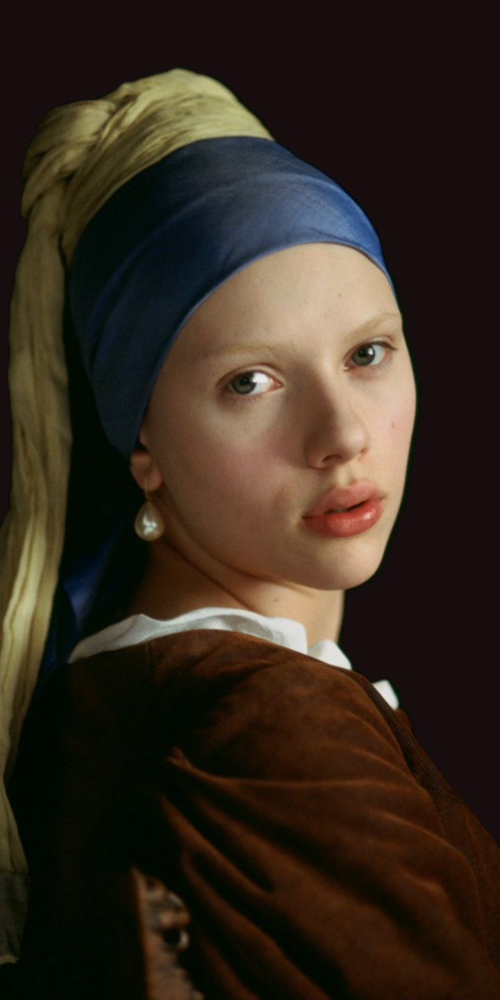 Download mobile wallpaper Scarlett Johansson, Painting, Pearl, Earrings, Celebrity, Vermeer for free.