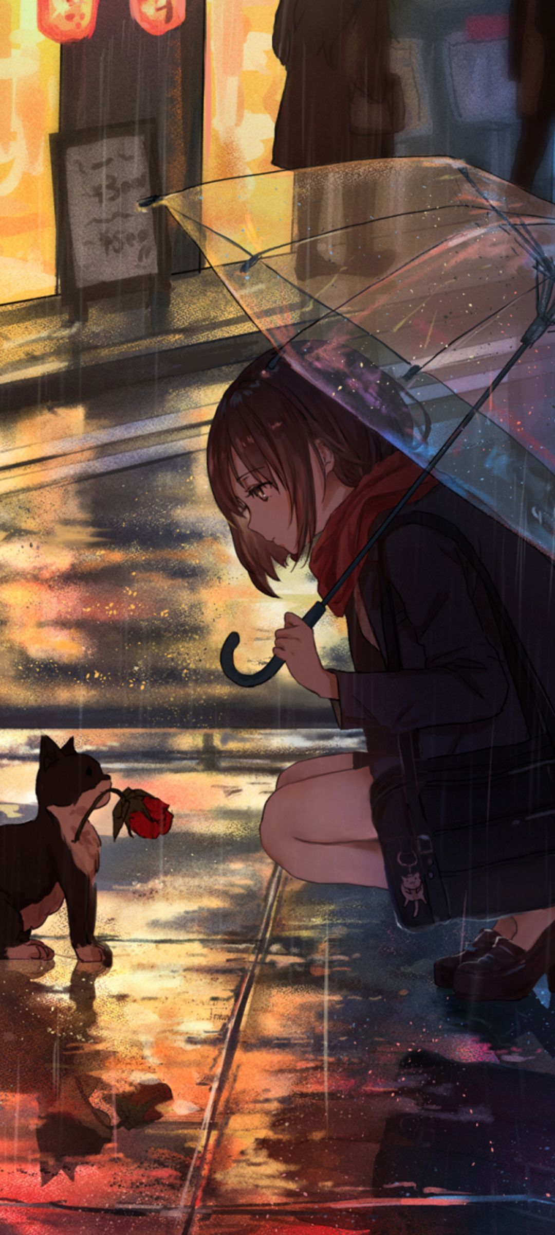 Download mobile wallpaper Anime, Cat, Kitten, Umbrella, Original for free.