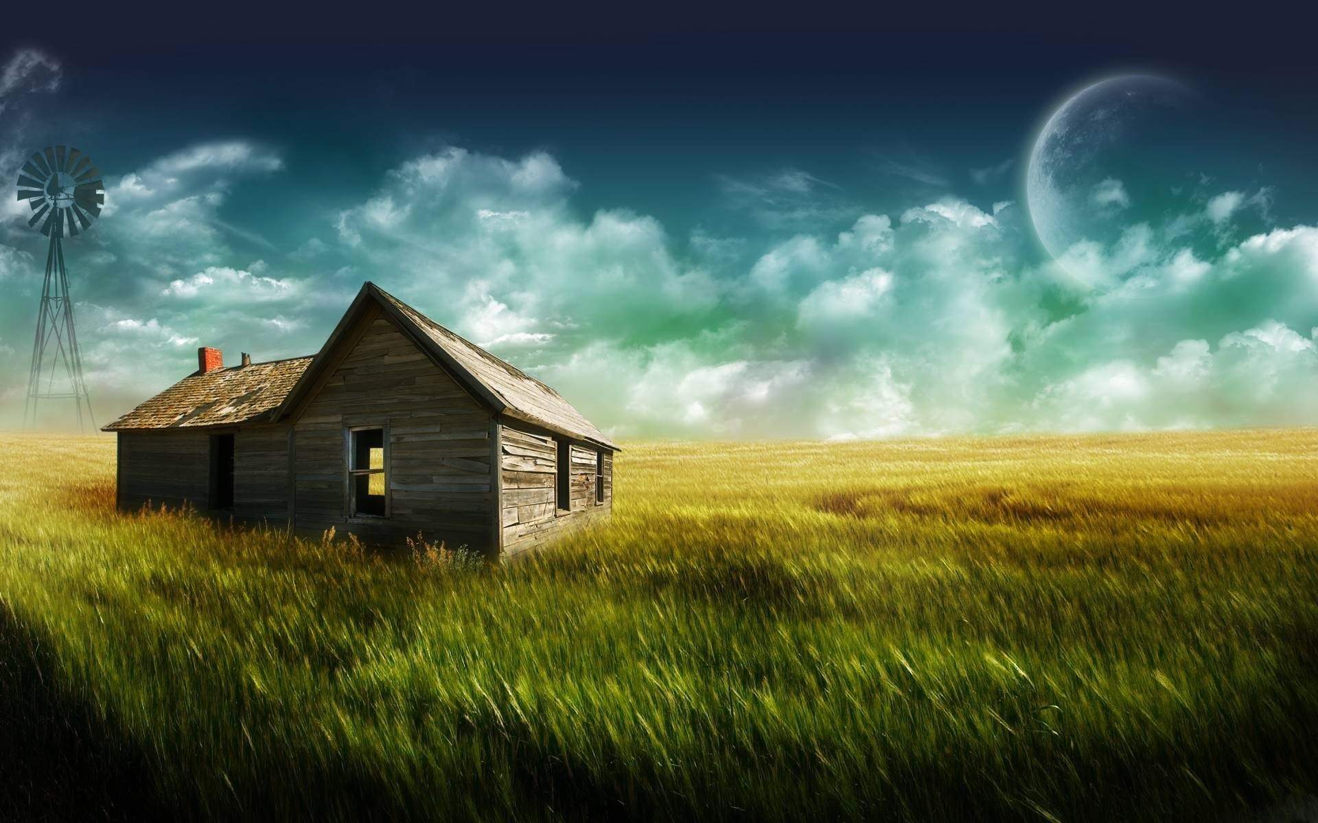 Download mobile wallpaper Sky, Houses, Grass, Landscape for free.