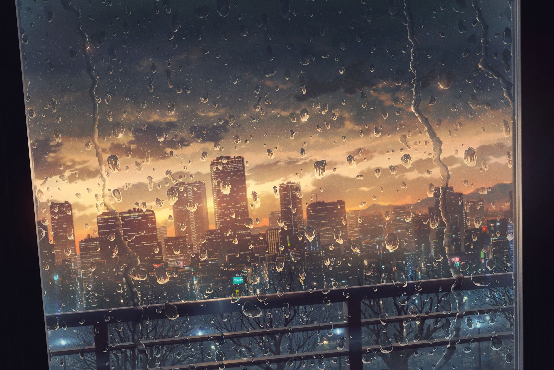 Laden Sie das Regen, Fenster, Original, Animes, Großstadt-Bild kostenlos auf Ihren PC-Desktop herunter