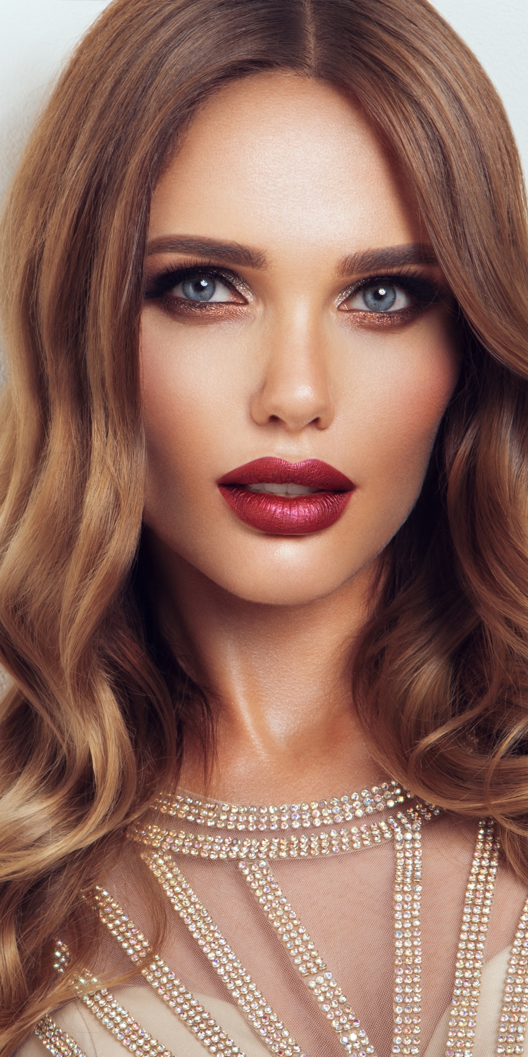 Download mobile wallpaper Face, Brunette, Model, Women, Blue Eyes, Lipstick for free.