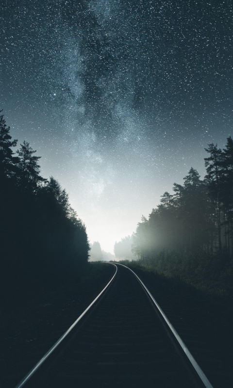 Download mobile wallpaper Sky, Night, Starry Sky, Railroad, Man Made for free.