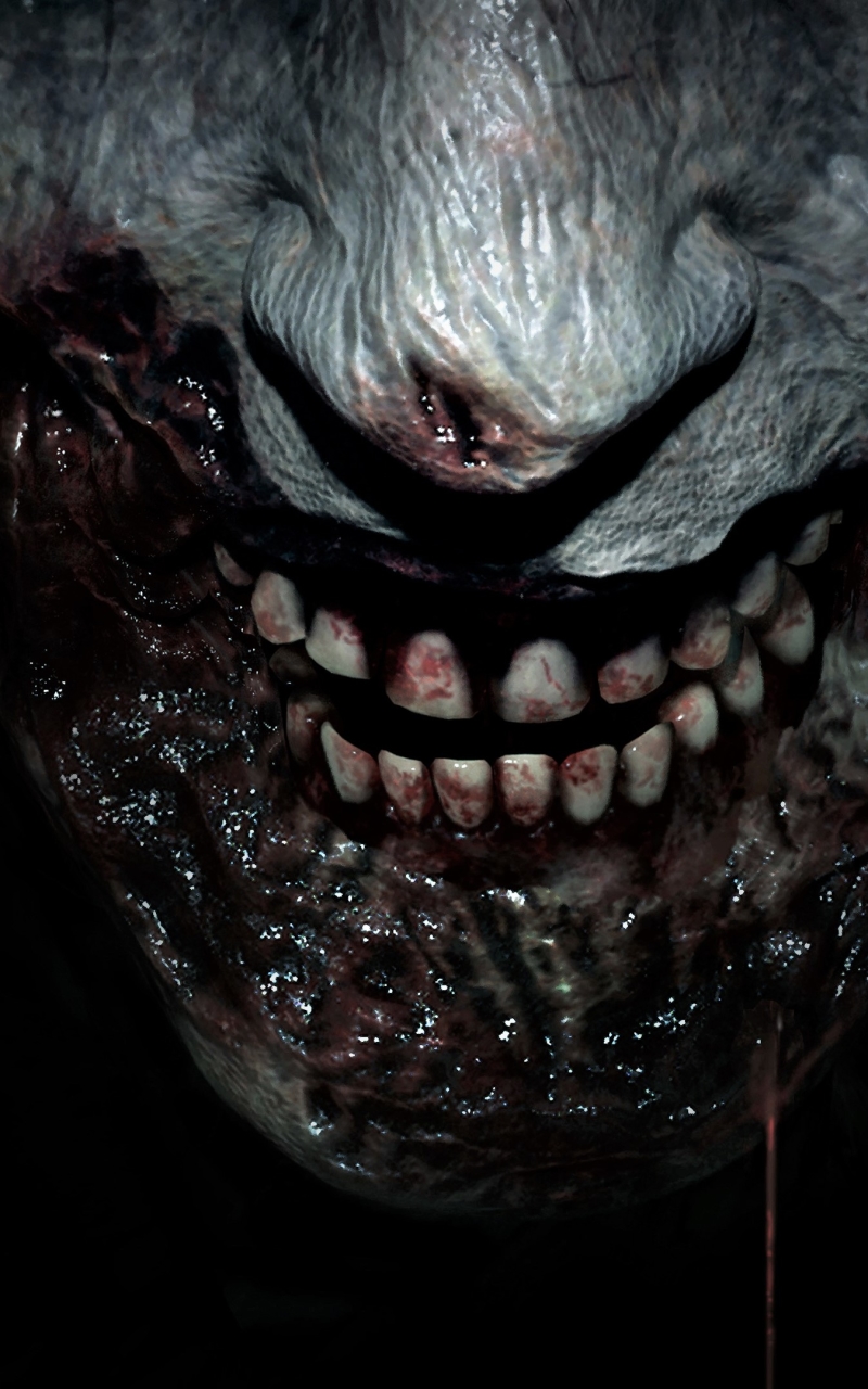 Download mobile wallpaper Resident Evil, Blood, Dark, Teeth, Video Game, Zombie, Scary, Resident Evil 2 (2019) for free.