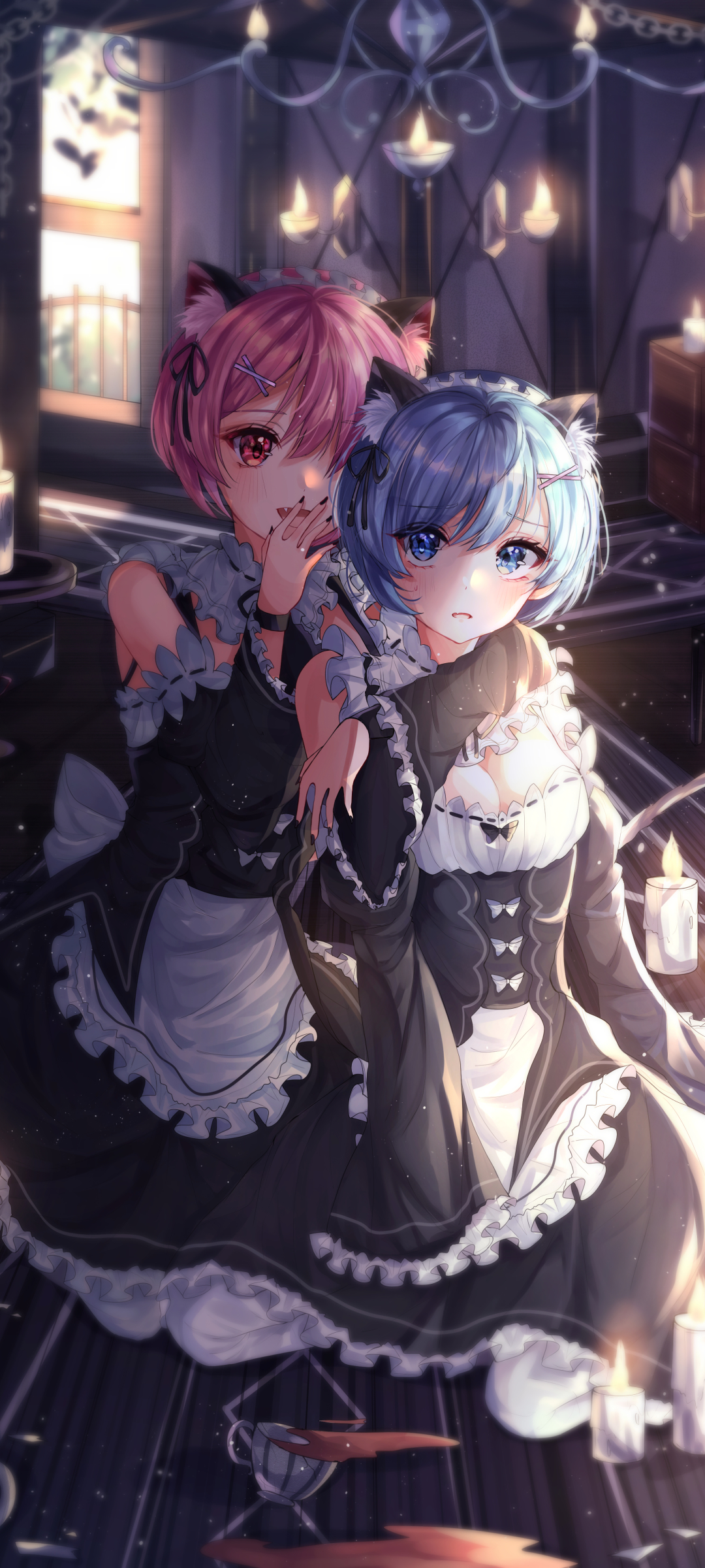 Download mobile wallpaper Anime, Blue Eyes, Maid, Pink Hair, Blue Hair, Short Hair, Pink Eyes, Re:zero Starting Life In Another World, Ram (Re:zero), Rem (Re:zero) for free.