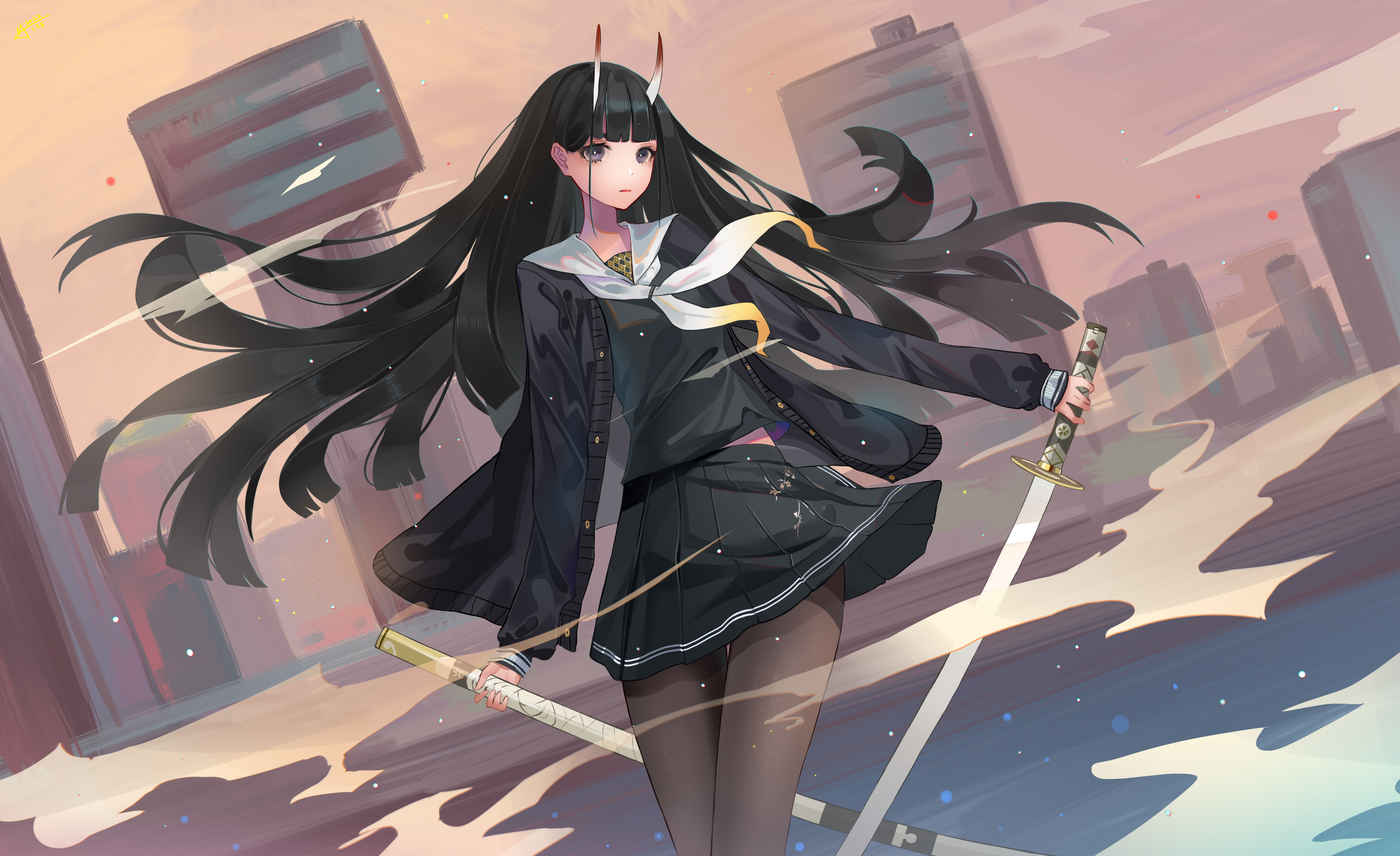 Laden Sie das Schwert, Animes, Schwarzes Haar, Lange Haare, Azur Lane, Noshiro (Azur Lane)-Bild kostenlos auf Ihren PC-Desktop herunter