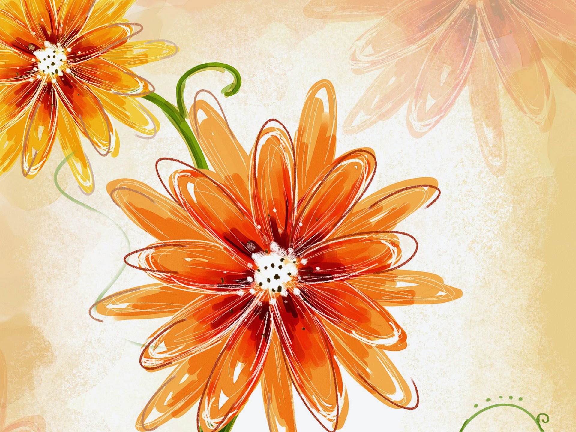Téléchargez gratuitement l'image Fleurs, Fleur, Dessin, Artistique, Marguerite, Couleur Orange) sur le bureau de votre PC
