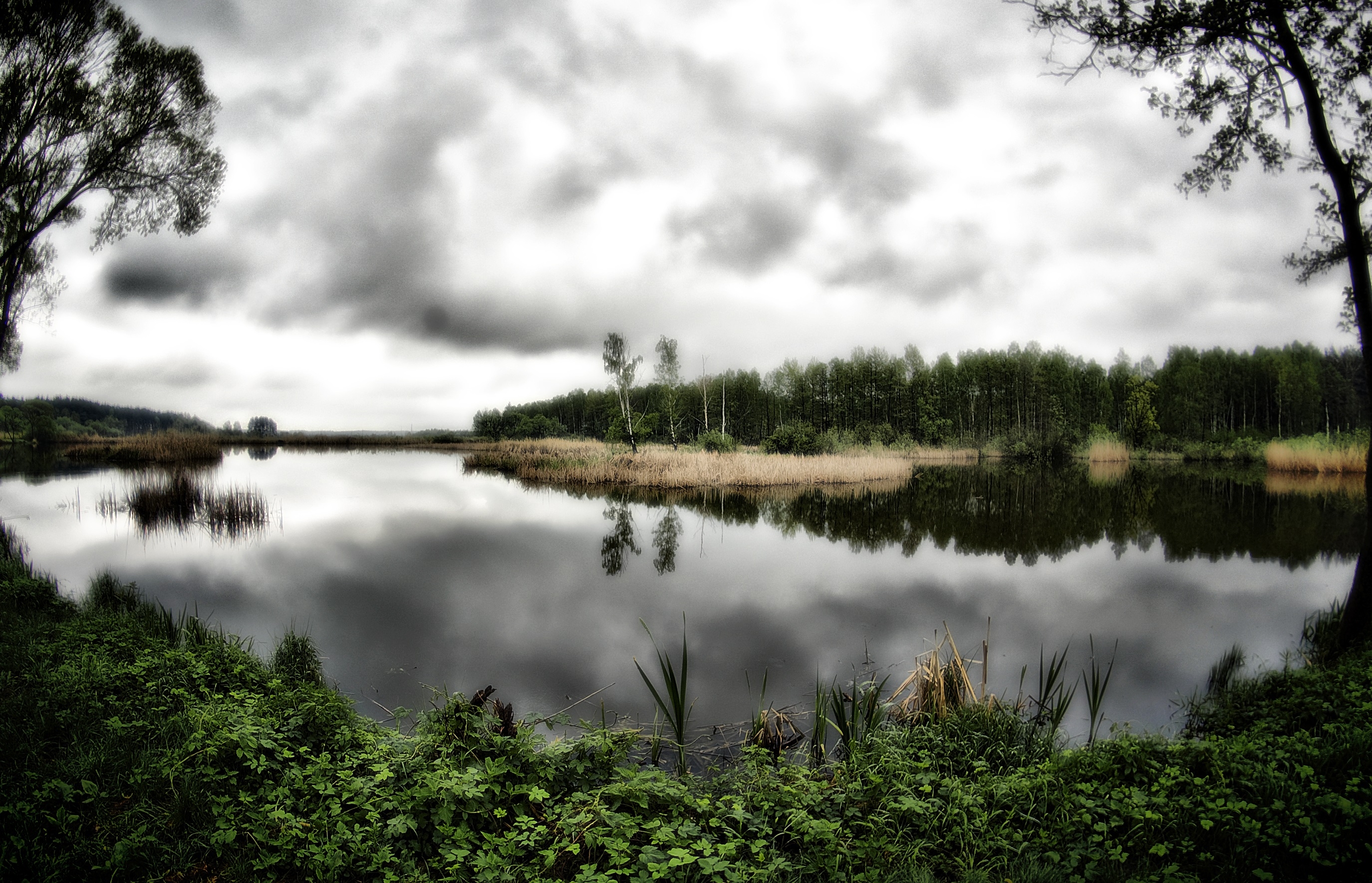 Free download wallpaper Trees, Clouds, Hdr, Nature, Lake, Landscape on your PC desktop