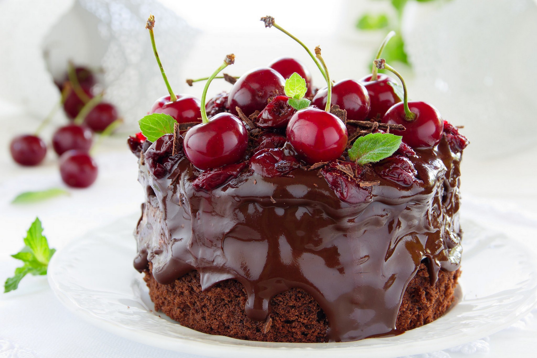 Download mobile wallpaper Food, Cherry, Chocolate, Cake, Pastry for free.