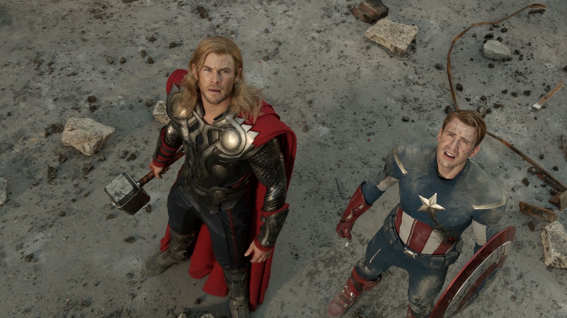 Download mobile wallpaper The Avengers, Captain America, Chris Evans, Chris Hemsworth, Thor, Movie for free.