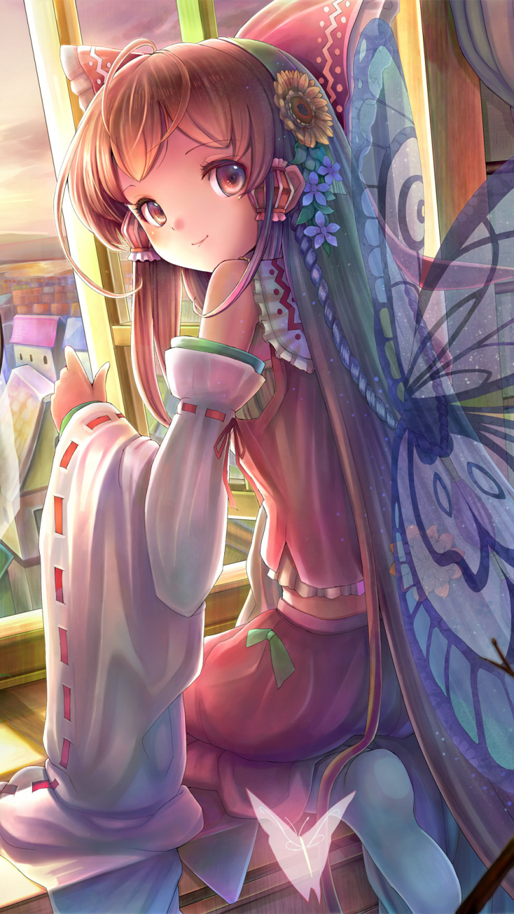 Handy-Wallpaper Schmetterlinge, Blume, Schmetterling, Zimmer, Flügel, Buch, Animes, Tuhu, Reimu Hakurei kostenlos herunterladen.