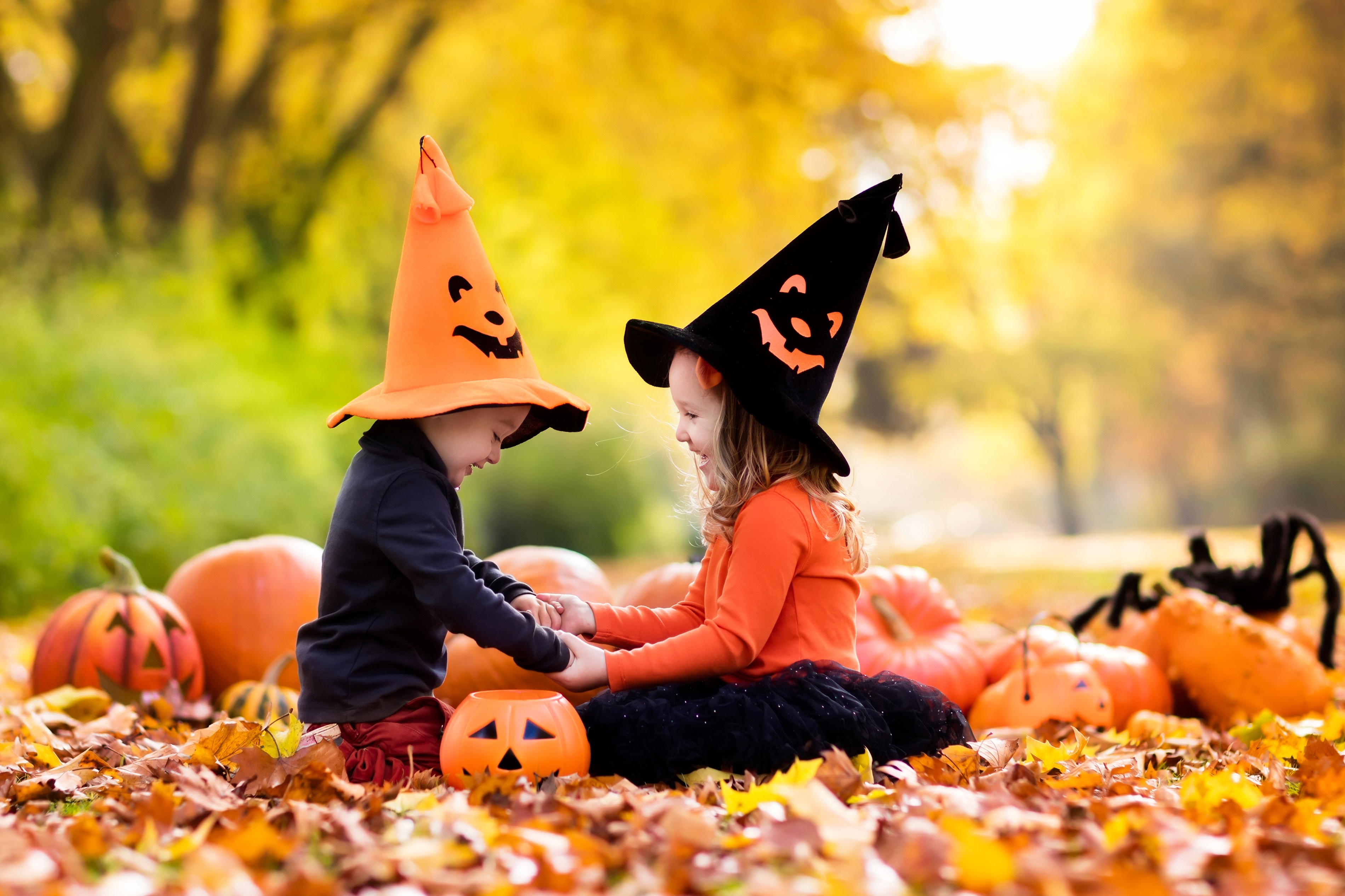 776896 télécharger l'image halloween, automne, vacances, enfant, profondeur de champ, petit garçon, petite fille, citrouille - fonds d'écran et économiseurs d'écran gratuits