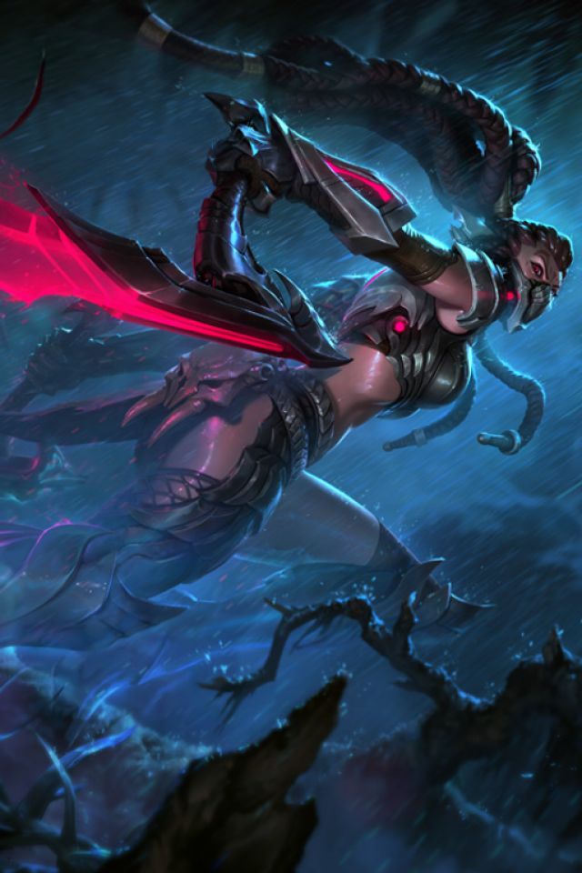 Download mobile wallpaper Rain, Weapon, League Of Legends, Dark, Glow, Video Game, Akali (League Of Legends) for free.