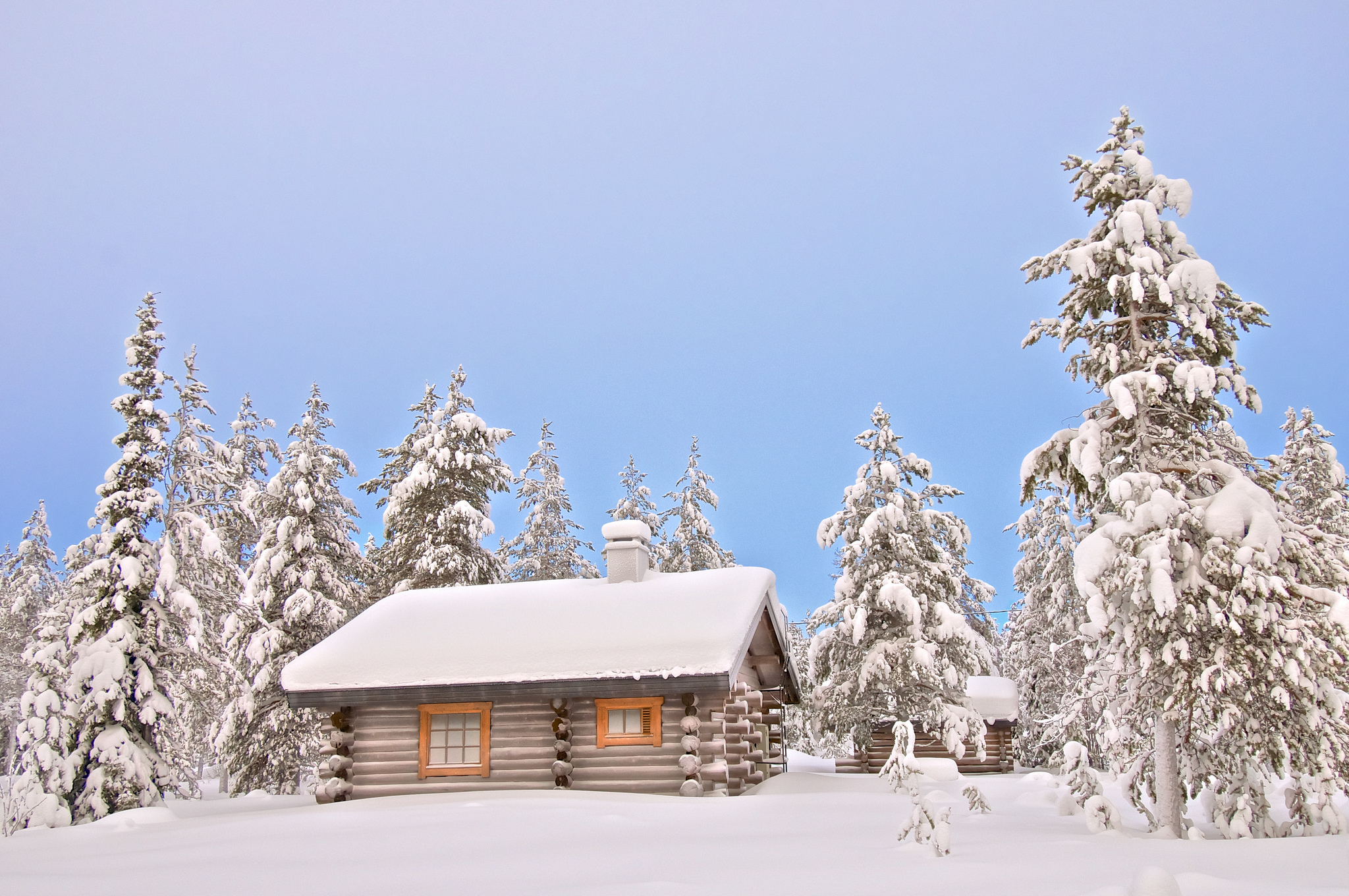 Download mobile wallpaper Winter, Snow, Forest, Tree, Cabin, Man Made for free.