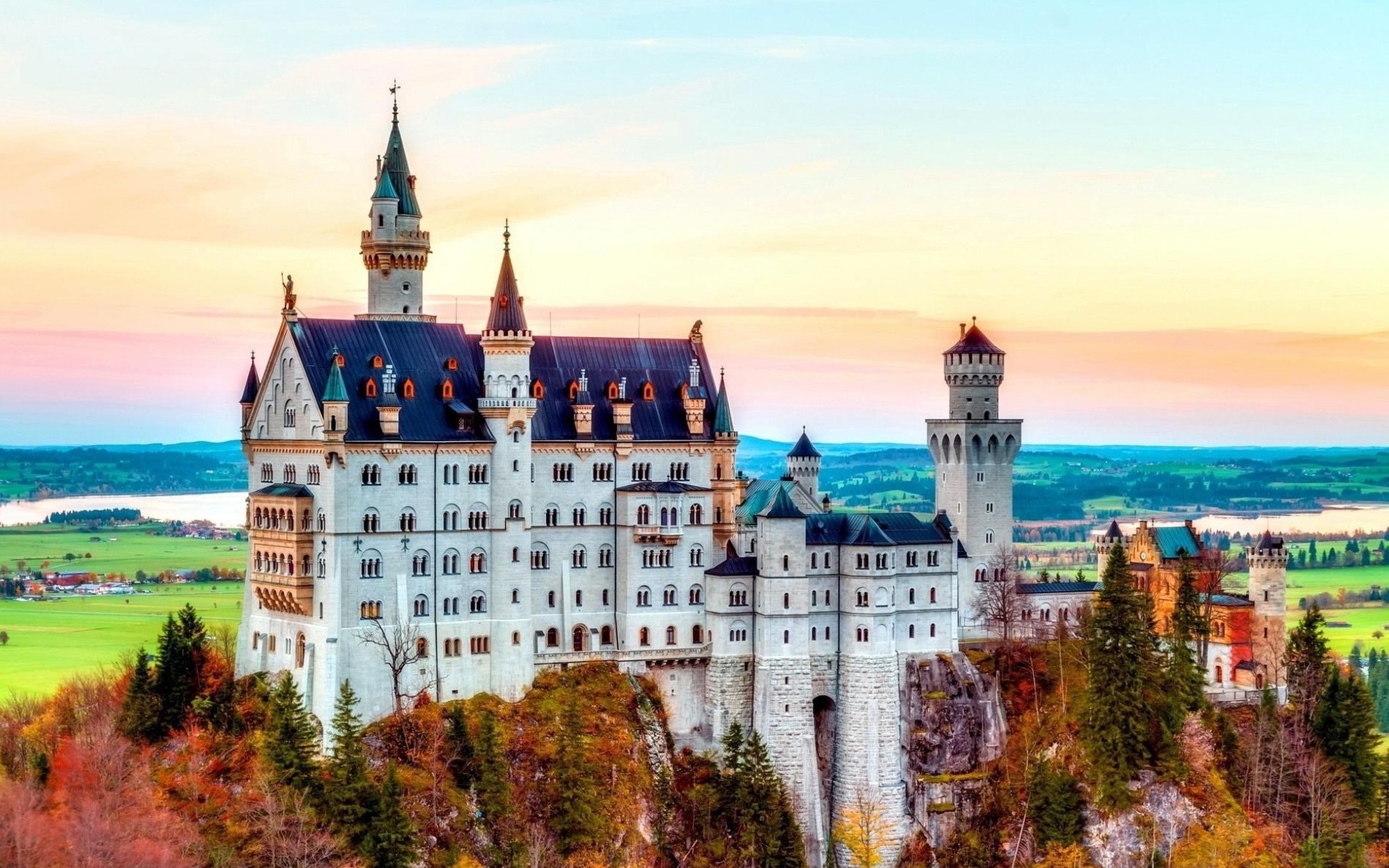 Laden Sie das Herbst, Schloss Neuschwanstein, Menschengemacht, Schloss-Bild kostenlos auf Ihren PC-Desktop herunter