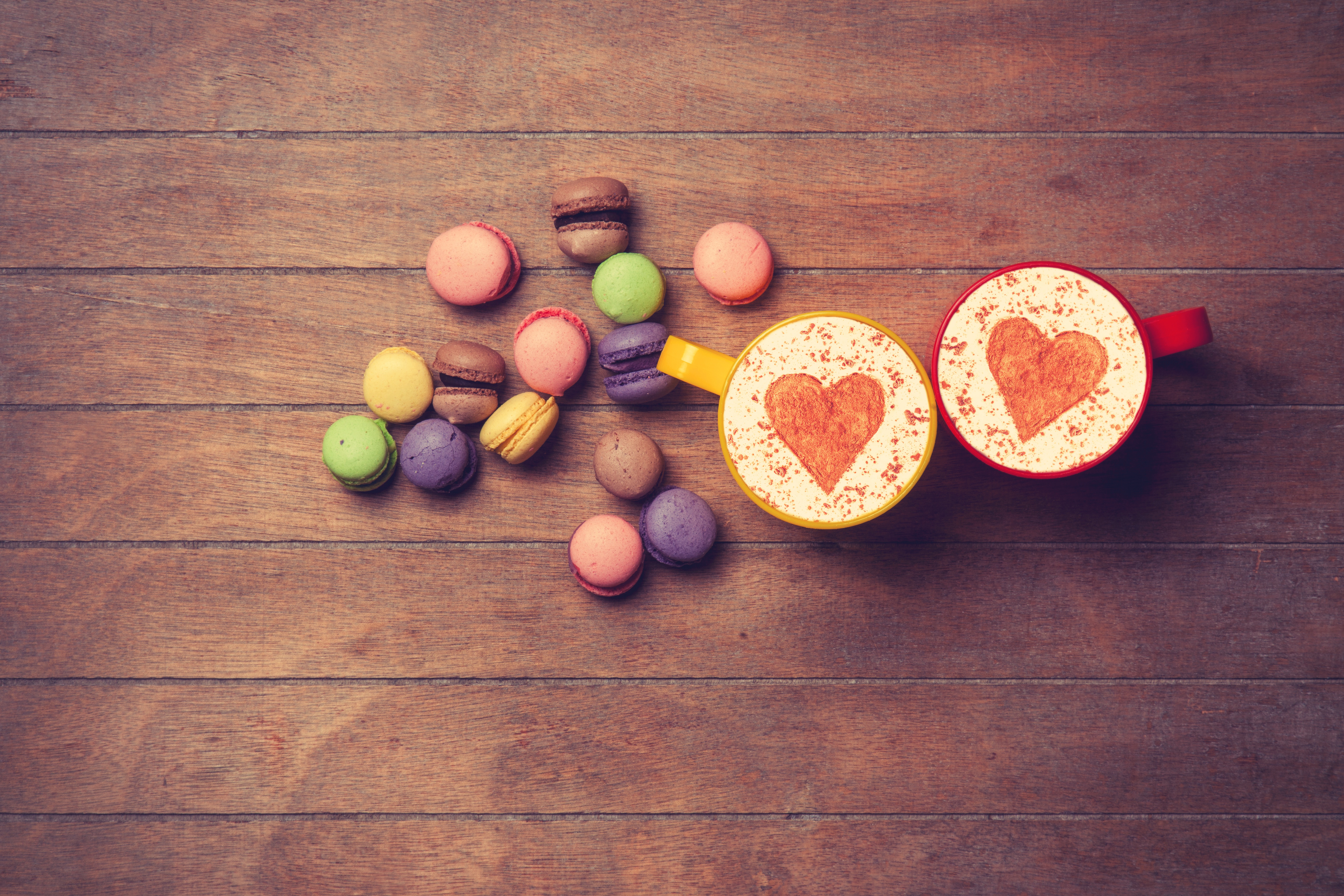 Free download wallpaper Food, Love, Coffee, Still Life, Cup, Heart, Sweets, Macaron on your PC desktop