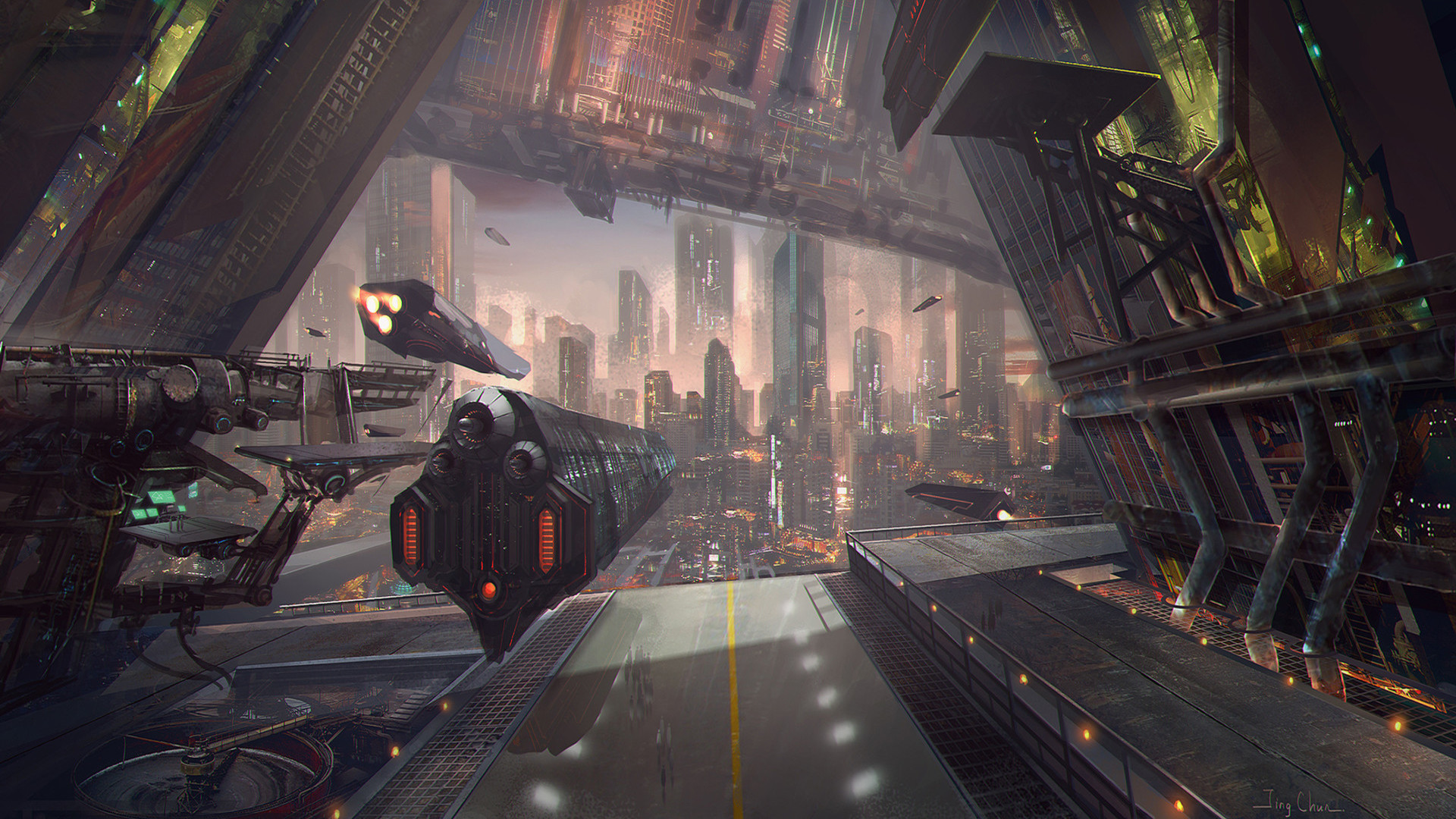 Free download wallpaper City, Cityscape, Sci Fi, Spaceship on your PC desktop