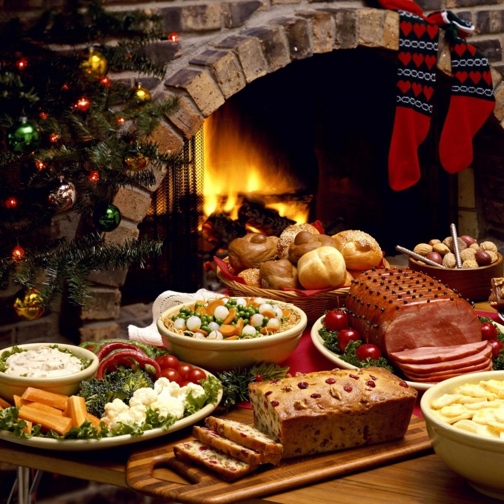 Laden Sie das Weihnachten, Weihnachtsschmuck, Mahlzeit, Kamin, Nahrungsmittel, Plätzchen-Bild kostenlos auf Ihren PC-Desktop herunter