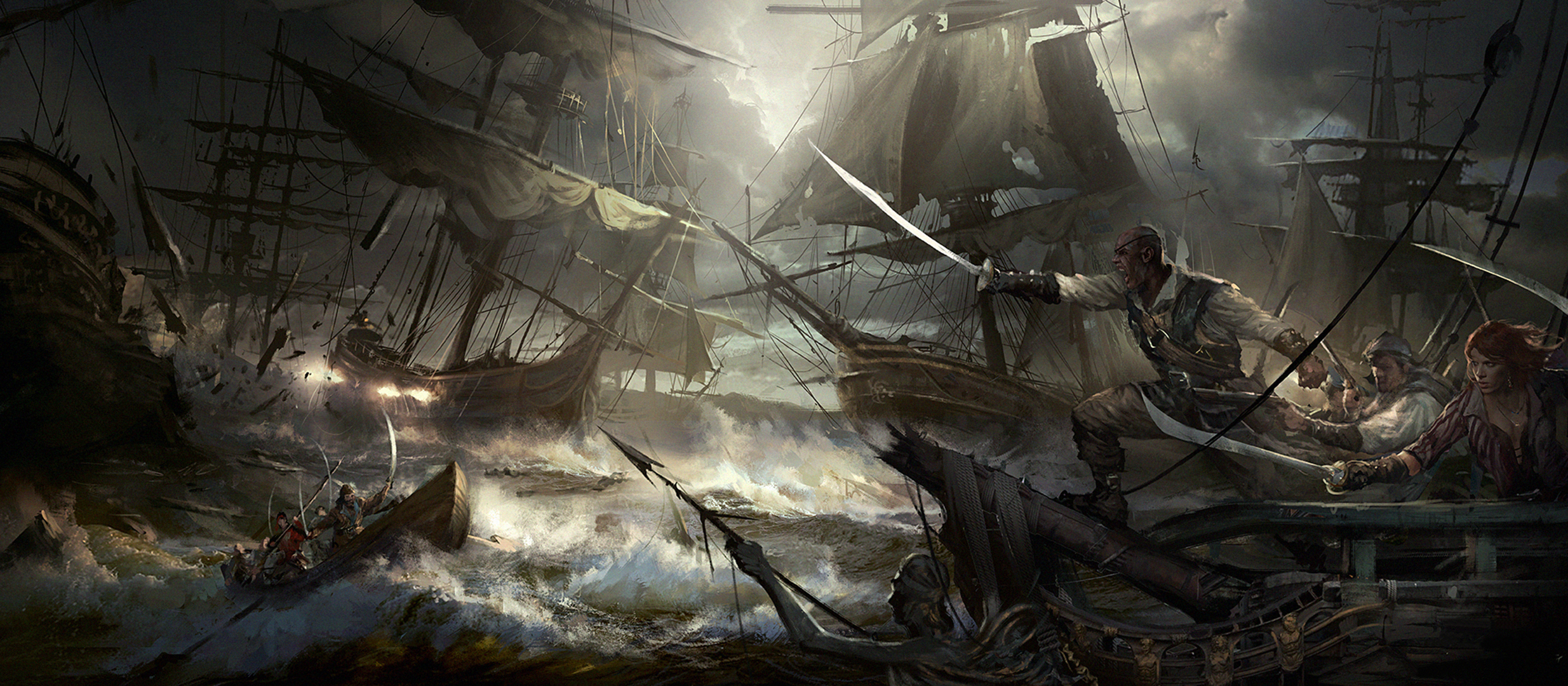 724655 скачать картинку морской бой, корабль, видеоигры, битва, фантастика, пират, мечи - обои и заставки бесплатно