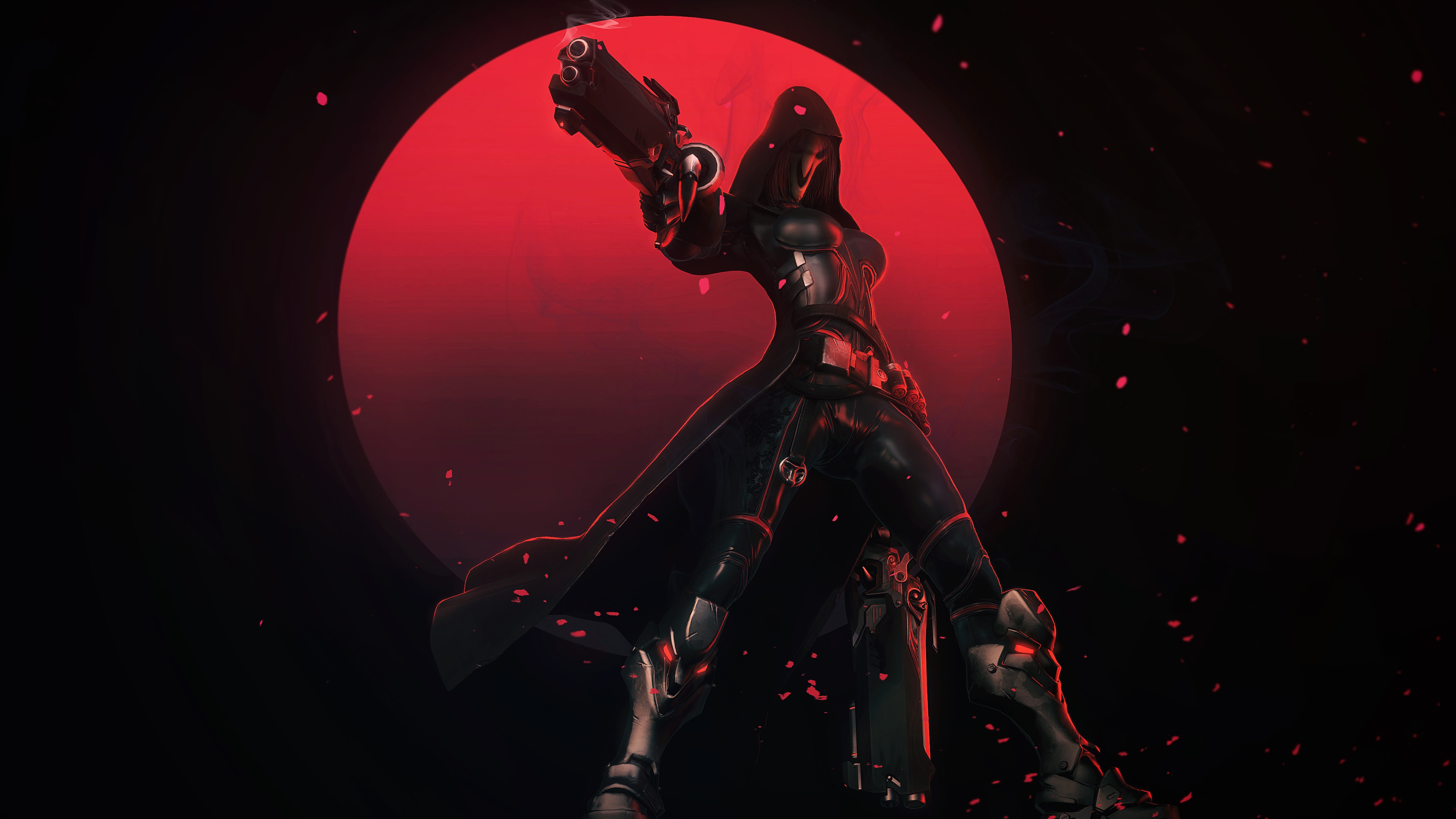 reaper (overwatch), video game, overwatch, genderbend, weapon, woman warrior